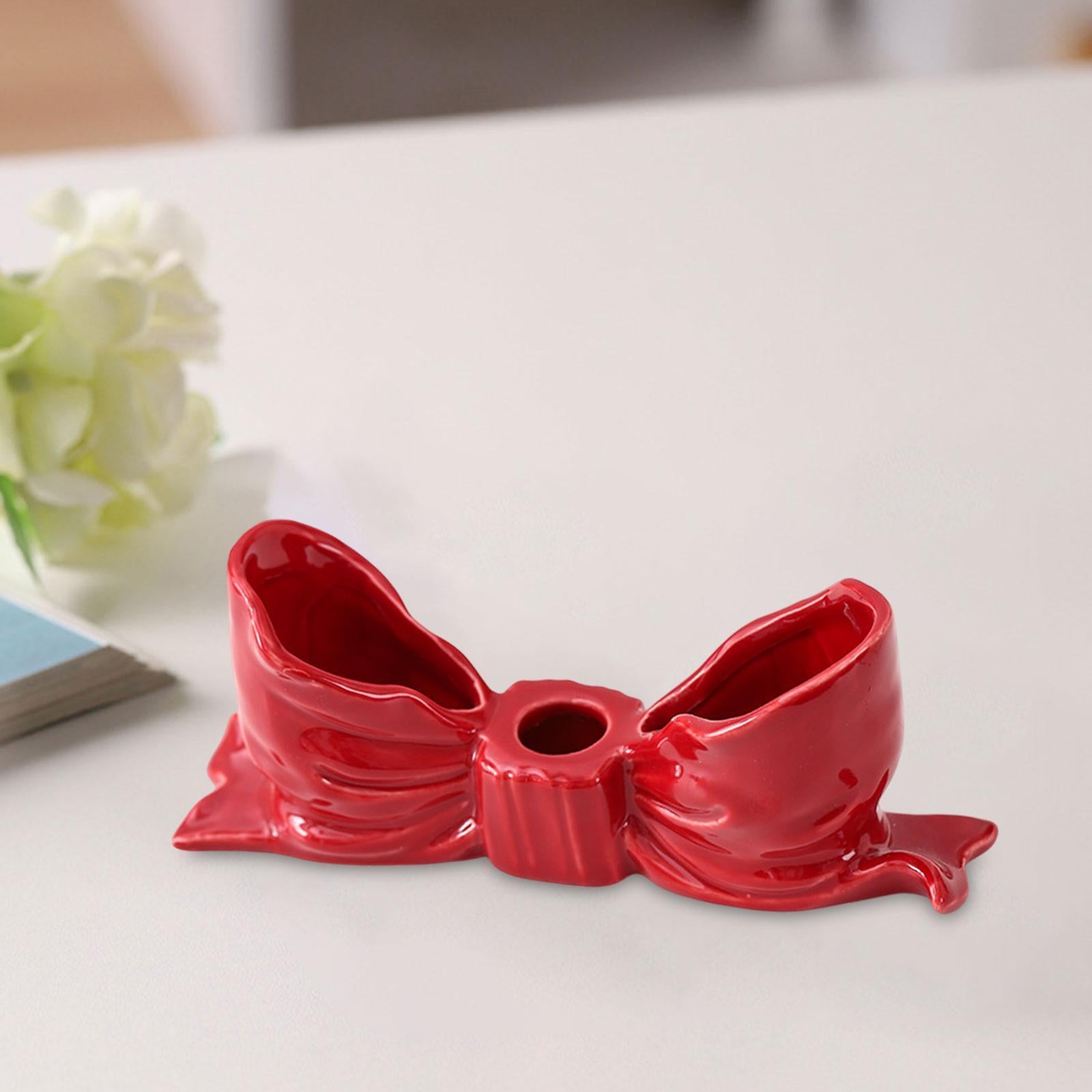Bowknot Candle Holder Candlestick Holder for Bedroom Dining Room Anniversary Red