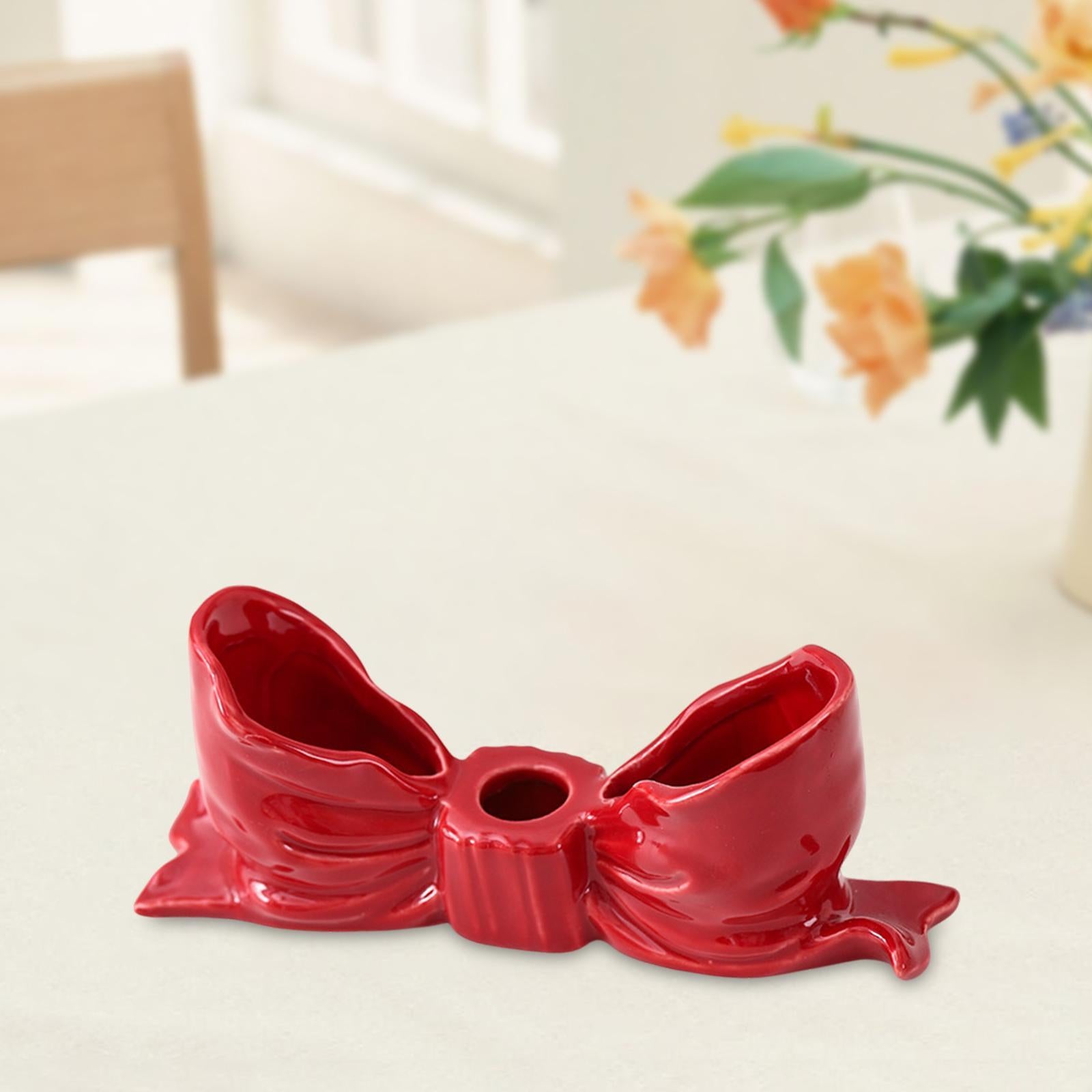 Bowknot Candle Holder Candlestick Holder for Bedroom Dining Room Anniversary Red