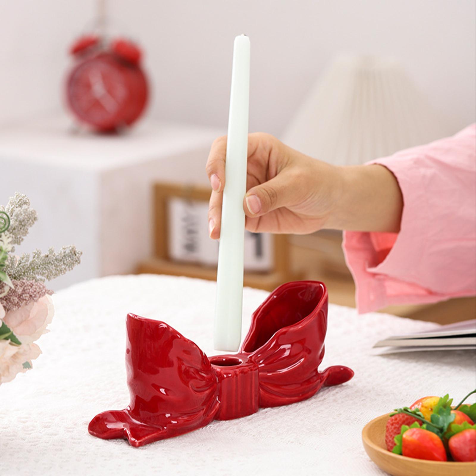 Bowknot Candle Holder Candlestick Holder for Bedroom Dining Room Anniversary Red