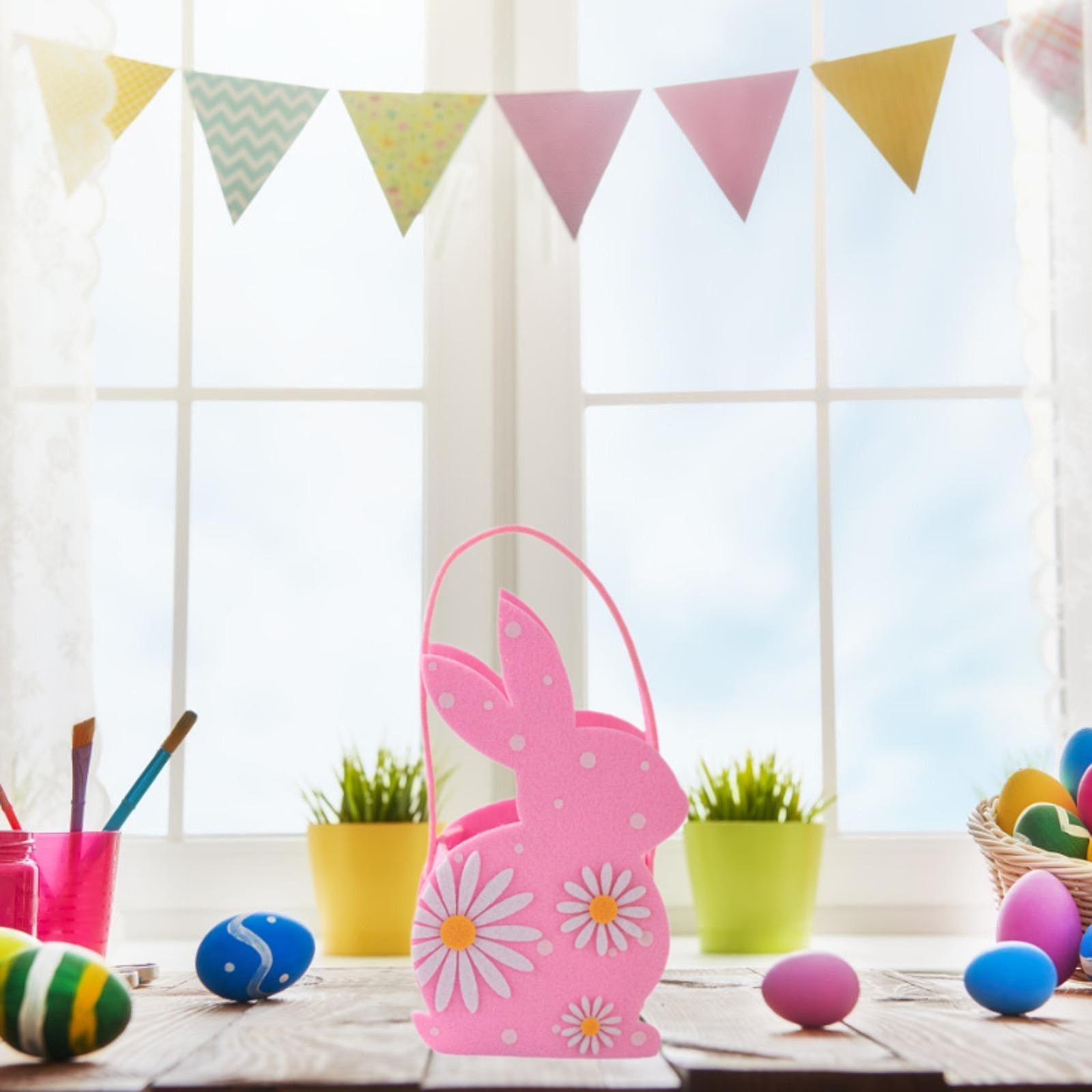 Easter Bunny Bags Reusable Tote for Wedding Shopping Family Gathering Favors Pink