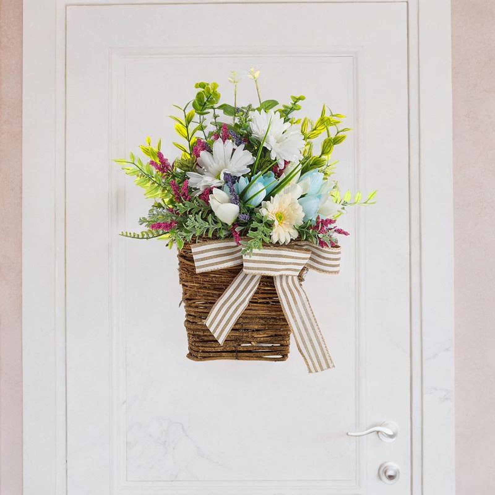 Door Hanger Basket Wreath Spring Wreath for Front Door Office Indoor Outdoor