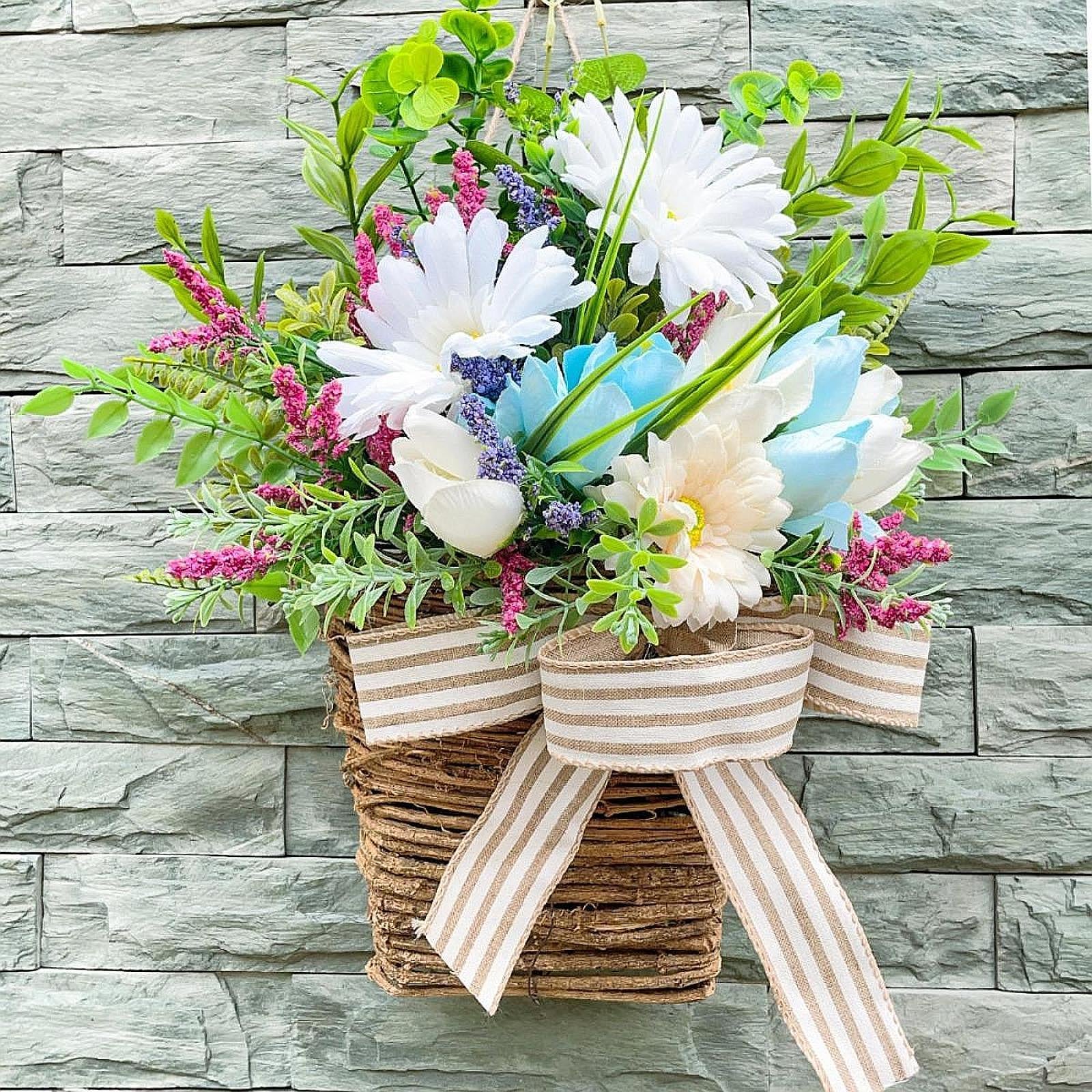 Door Hanger Basket Wreath Spring Wreath for Front Door Office Indoor Outdoor
