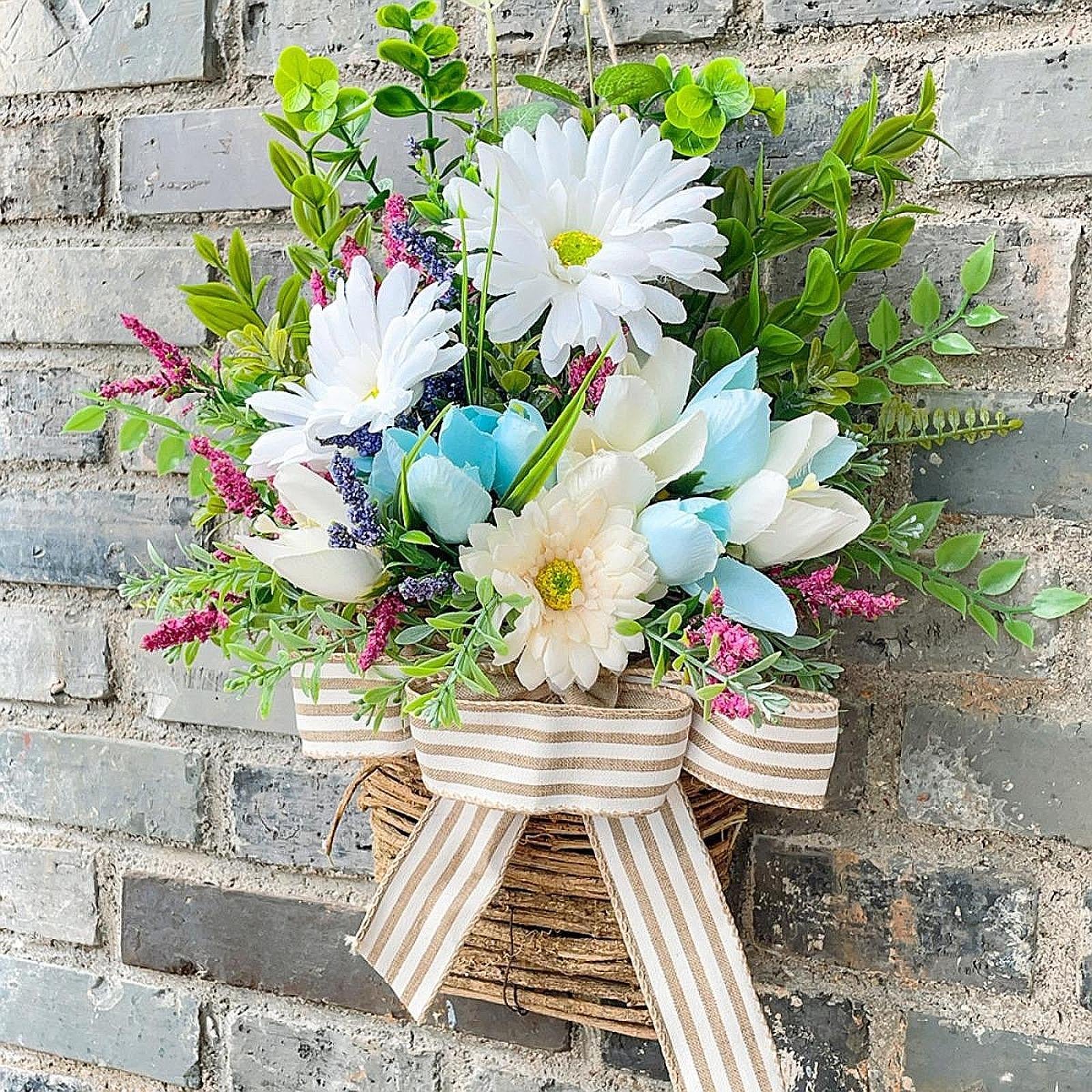Door Hanger Basket Wreath Spring Wreath for Front Door Office Indoor Outdoor