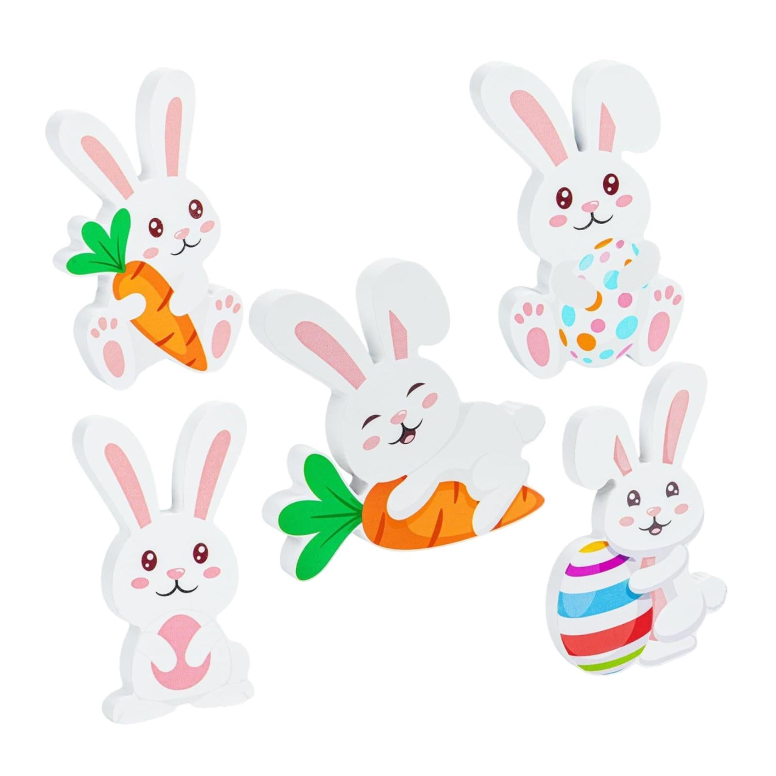 5x Easter Bunny Wooden Sign Rustic Tiered Tray Decor for Office Desk Kitchen