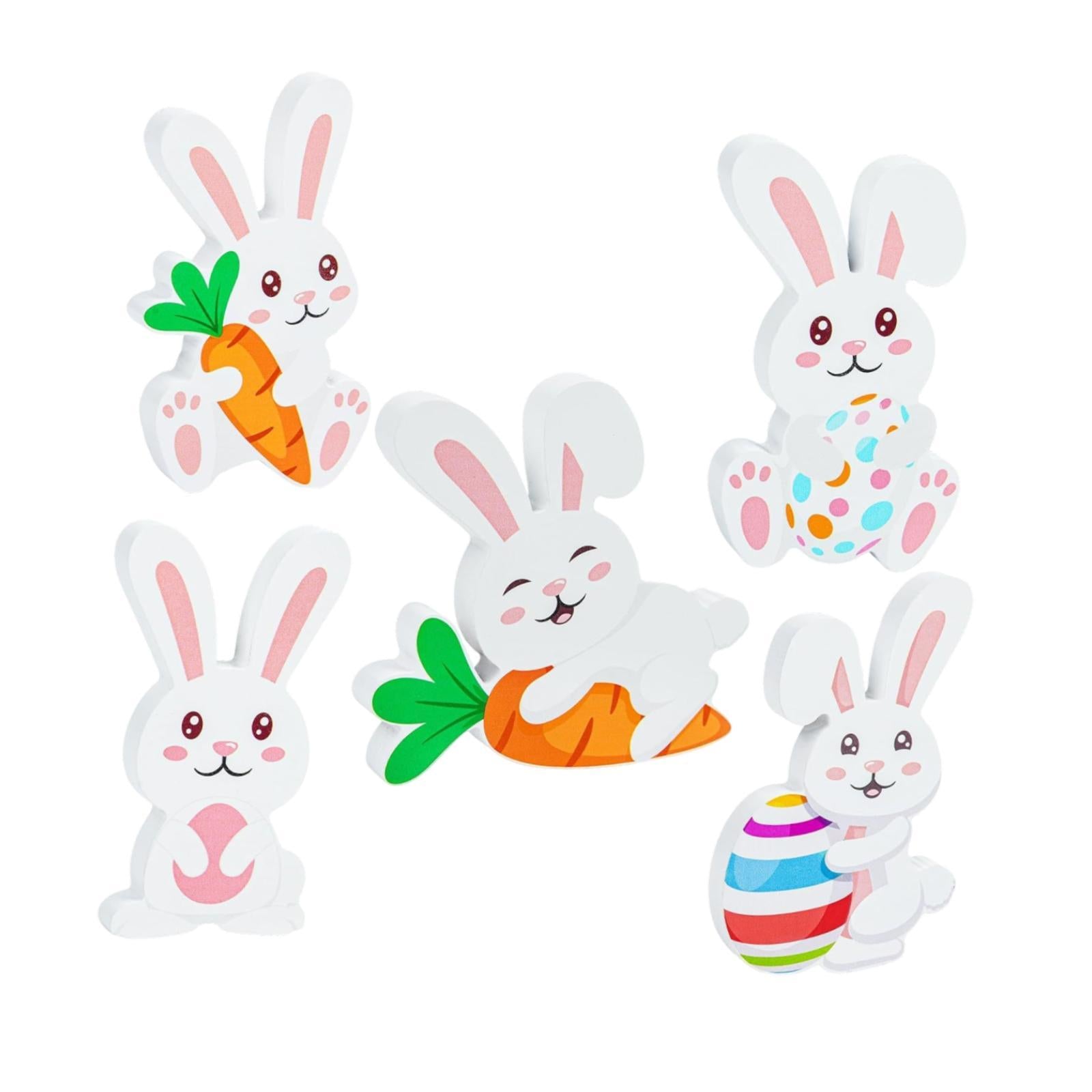 5x Easter Bunny Wooden Sign Rustic Tiered Tray Decor for Office Desk Kitchen