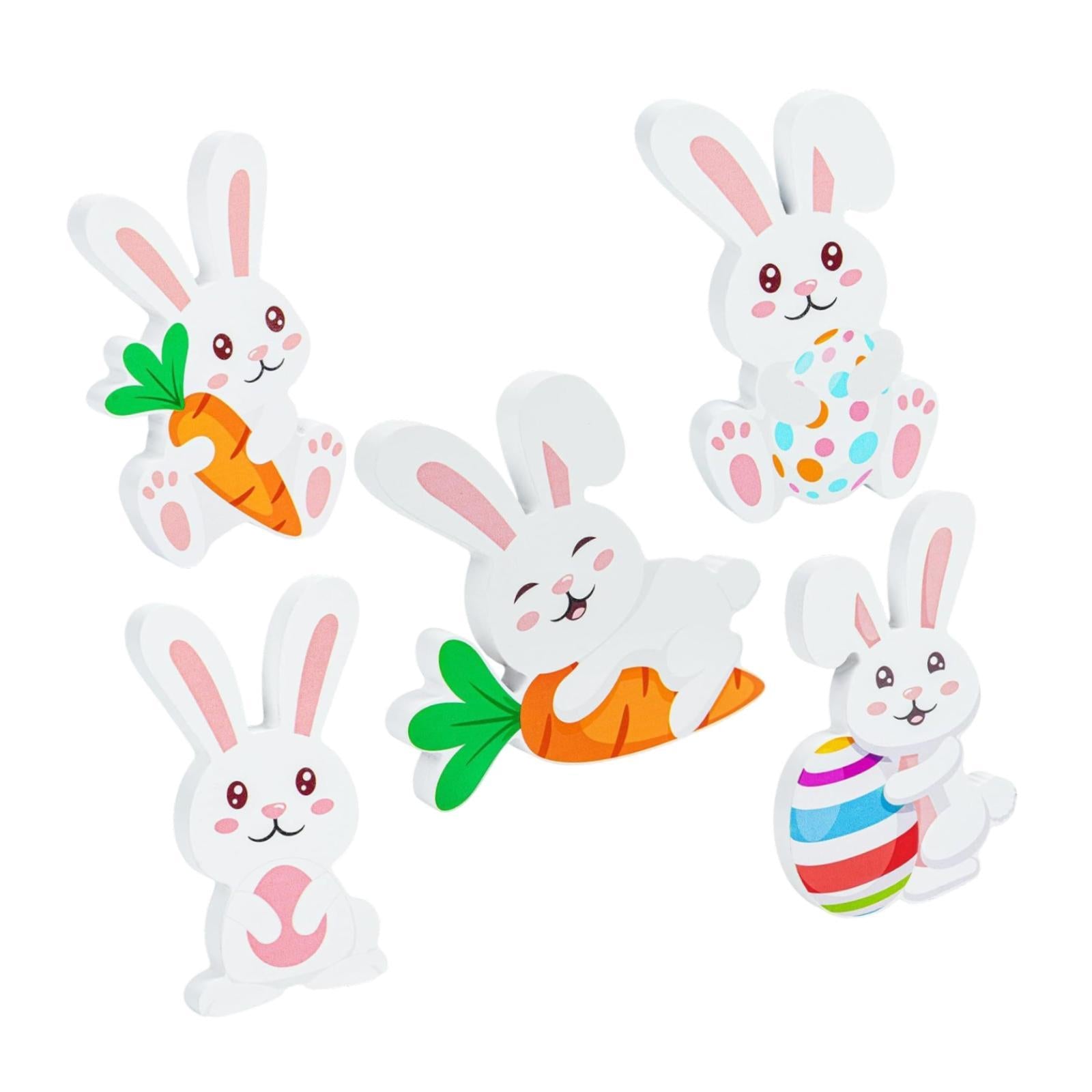 5x Easter Bunny Wooden Sign Rustic Tiered Tray Decor for Office Desk Kitchen