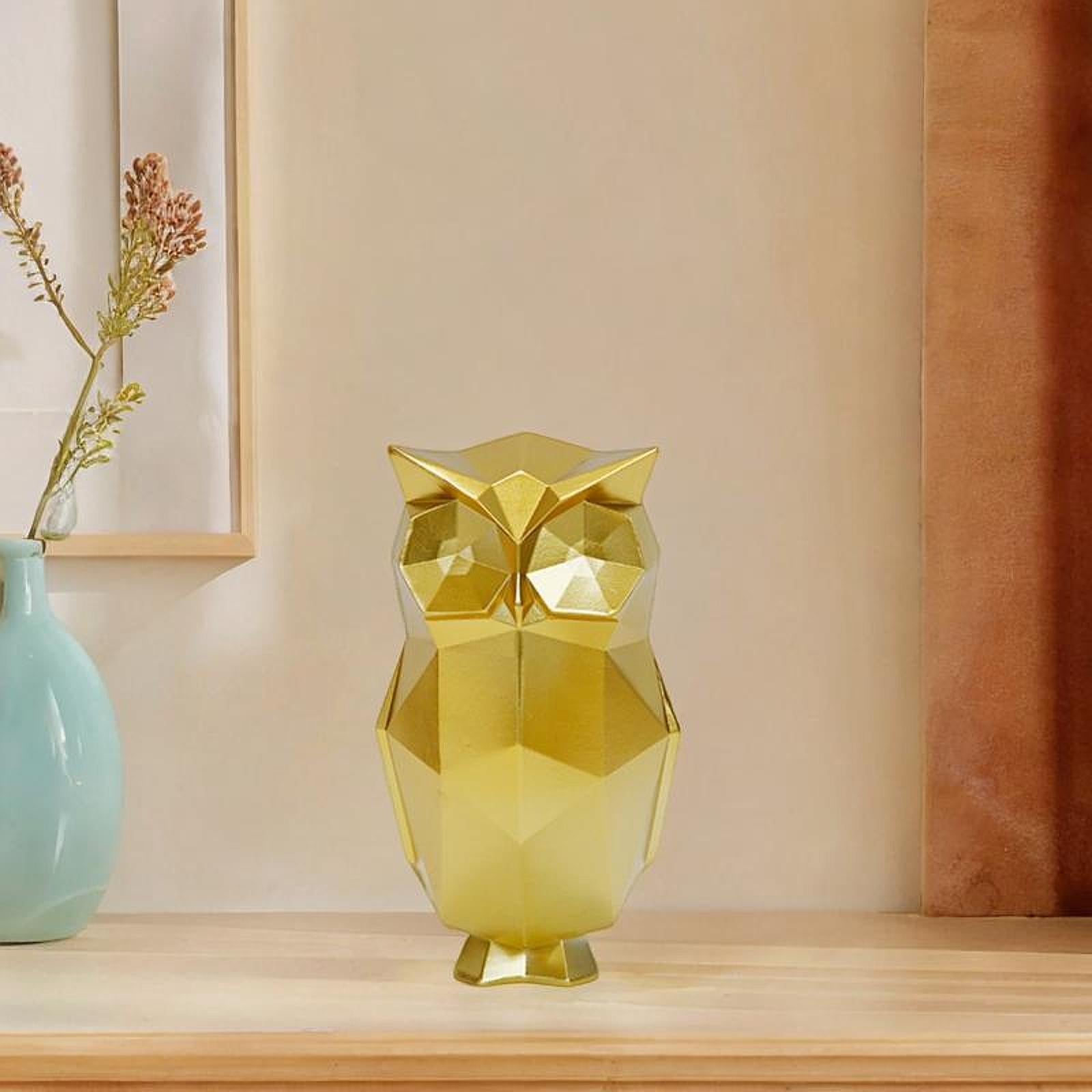 Abstract Geometric Sculptures Display Owl Figurine for Office Yard Bookshelf Gold