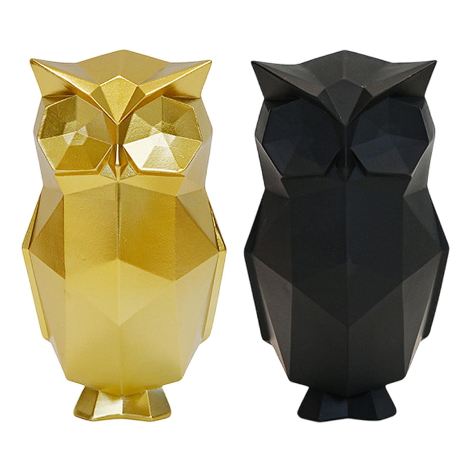 Abstract Geometric Sculptures Display Owl Figurine for Office Yard Bookshelf Gold