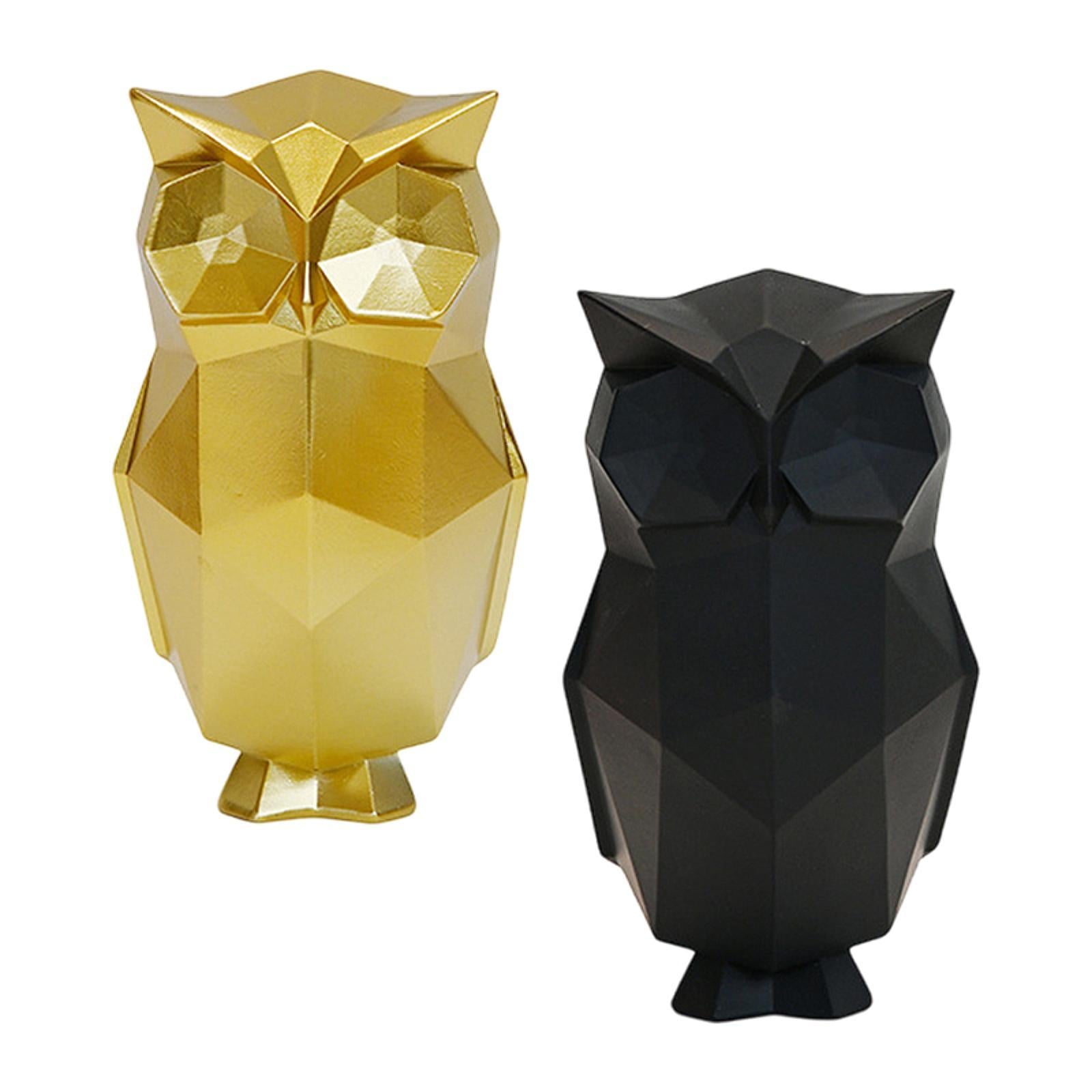Abstract Geometric Sculptures Display Owl Figurine for Office Yard Bookshelf Gold