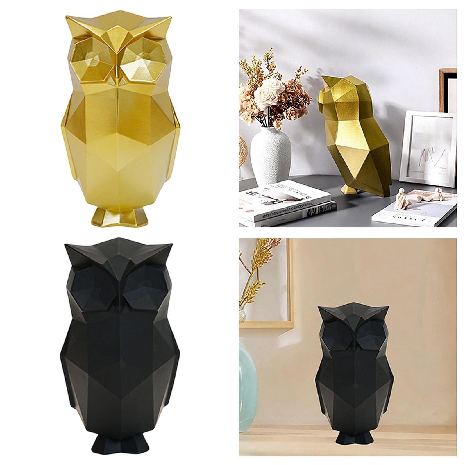 Abstract Geometric Sculptures Display Owl Figurine for Office Yard Bookshelf Gold