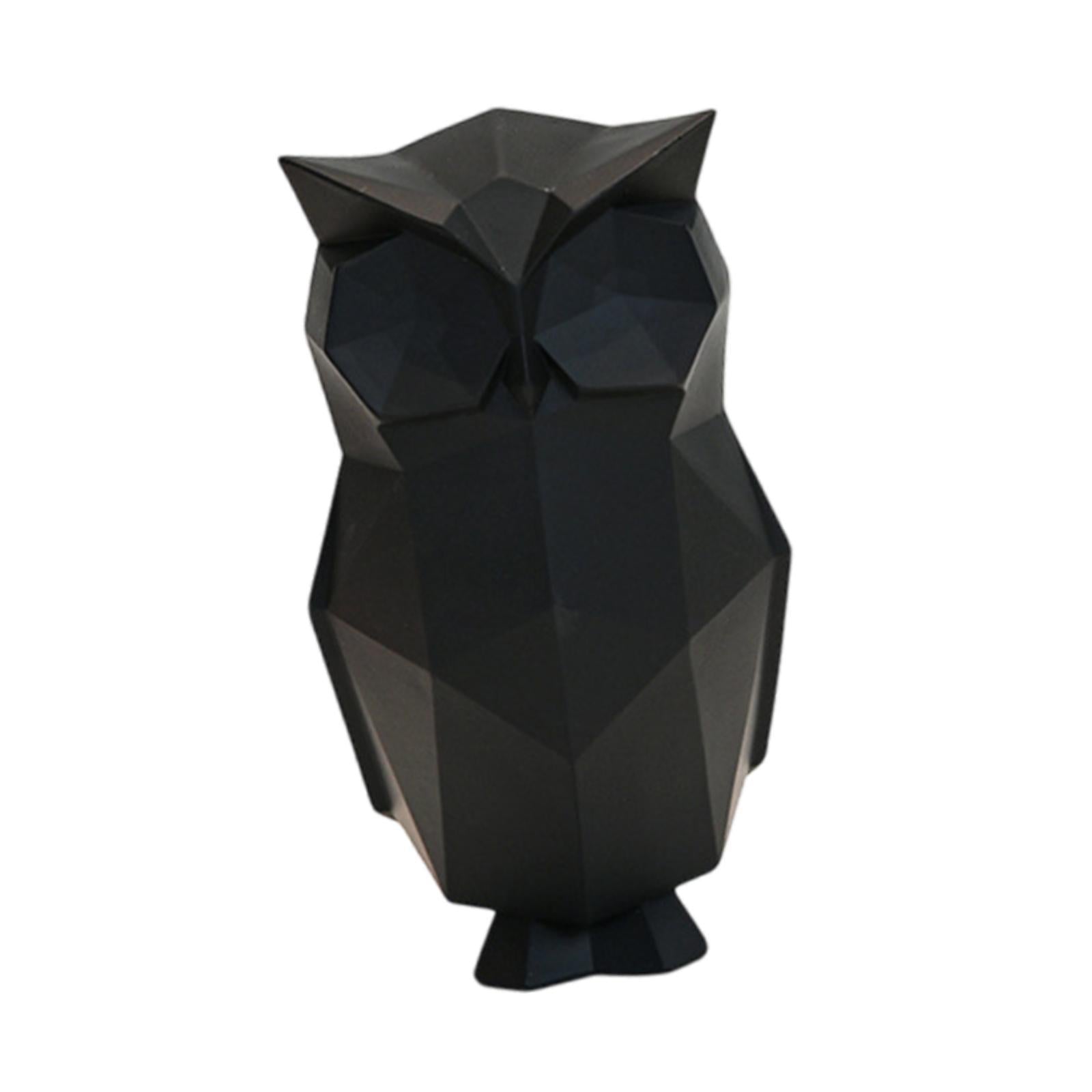 Abstract Geometric Sculptures Display Owl Figurine for Office Yard Bookshelf Black