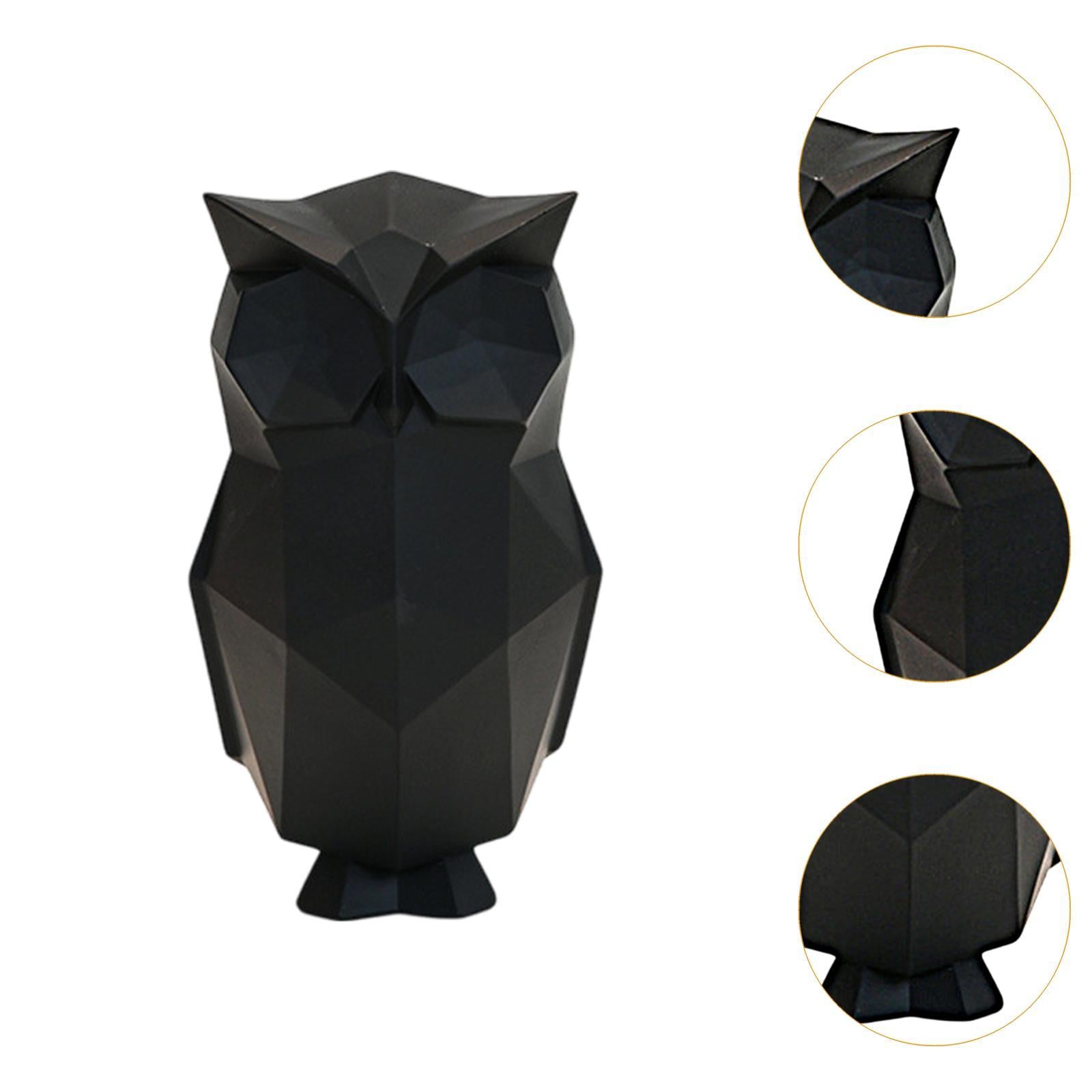 Abstract Geometric Sculptures Display Owl Figurine for Office Yard Bookshelf Black