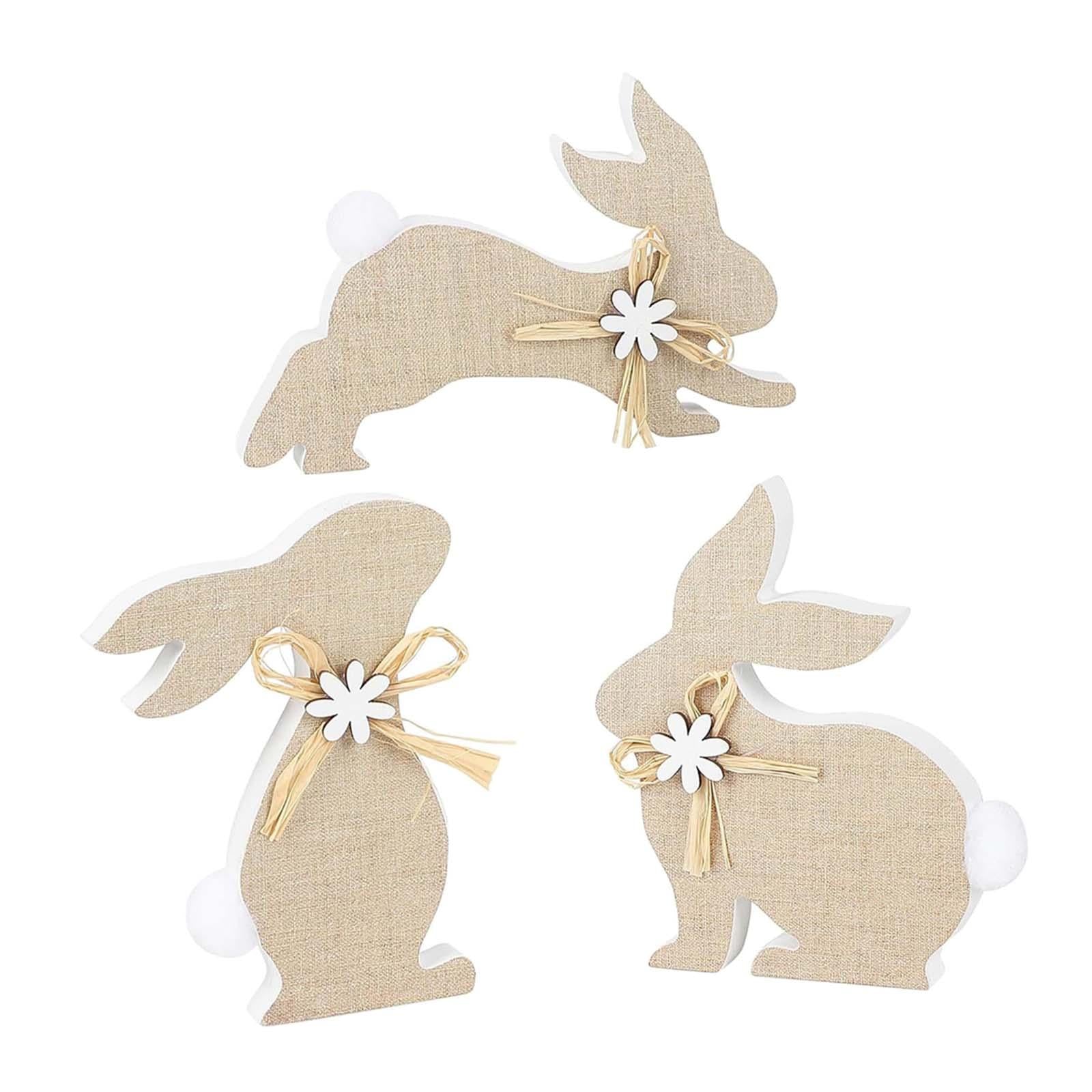 3Pcs Easter Bunny Wooden Sign Cute Tiered Tray Decor for Shelf Party Kitchen