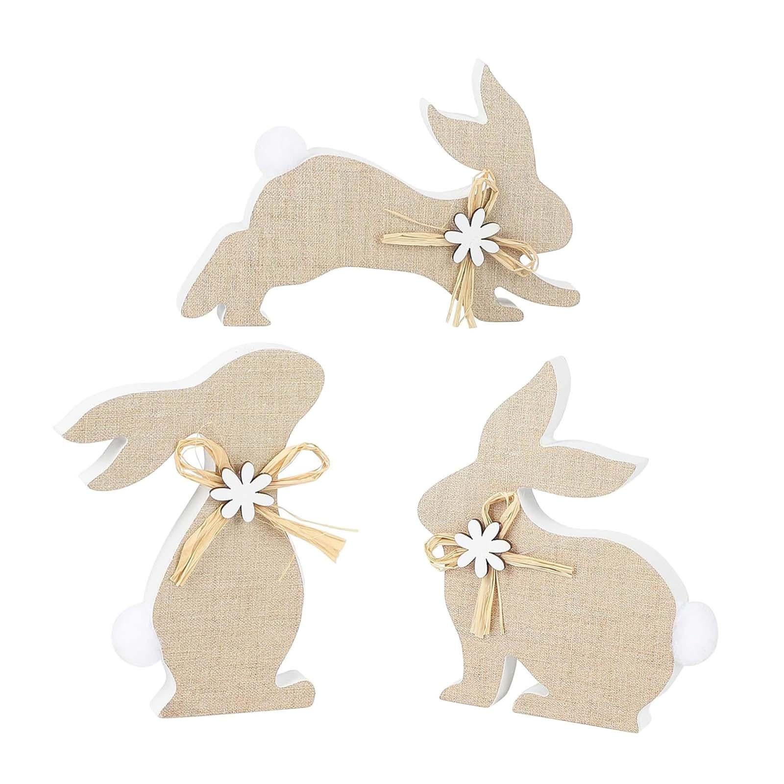 3Pcs Easter Bunny Wooden Sign Cute Tiered Tray Decor for Shelf Party Kitchen