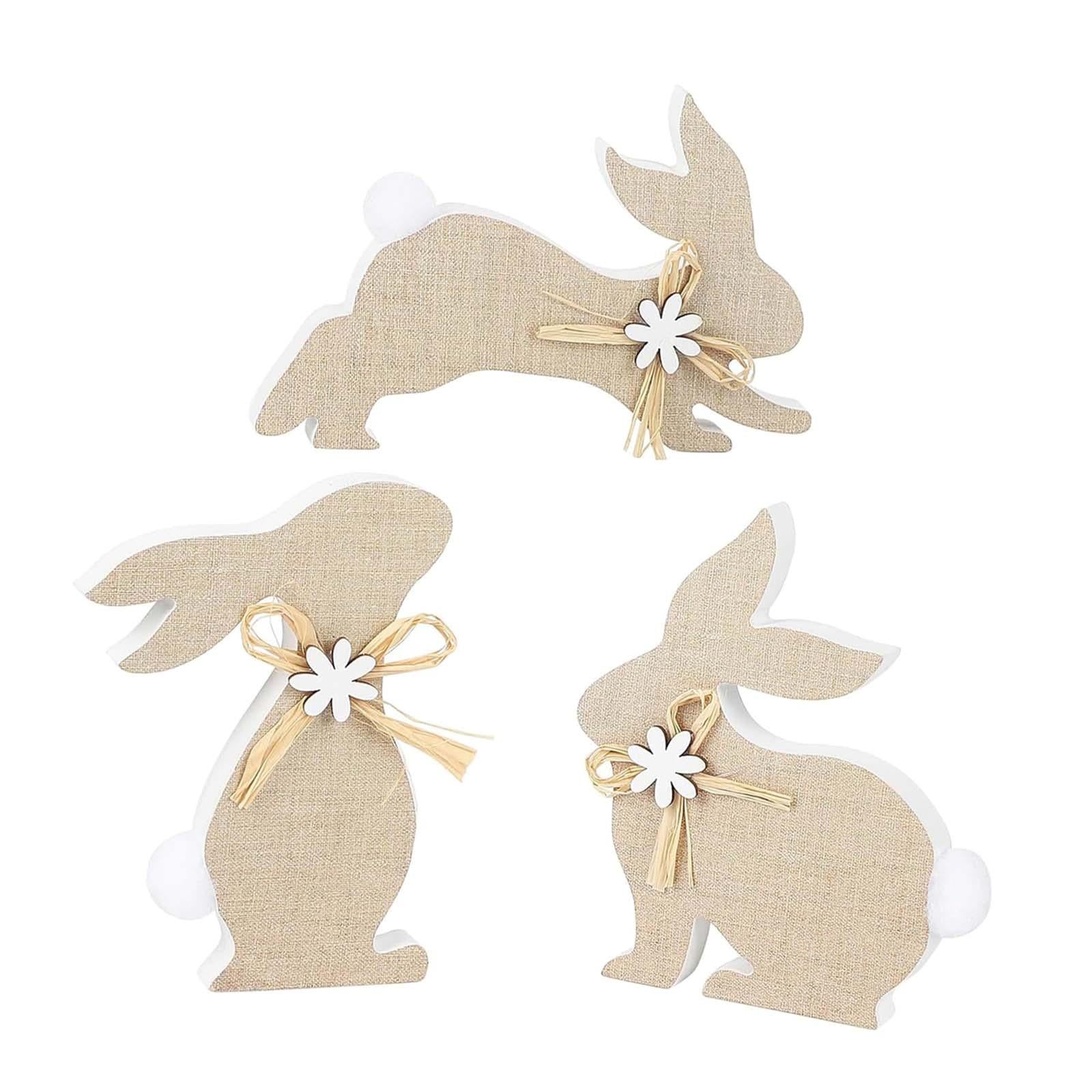 3Pcs Easter Bunny Wooden Sign Cute Tiered Tray Decor for Shelf Party Kitchen
