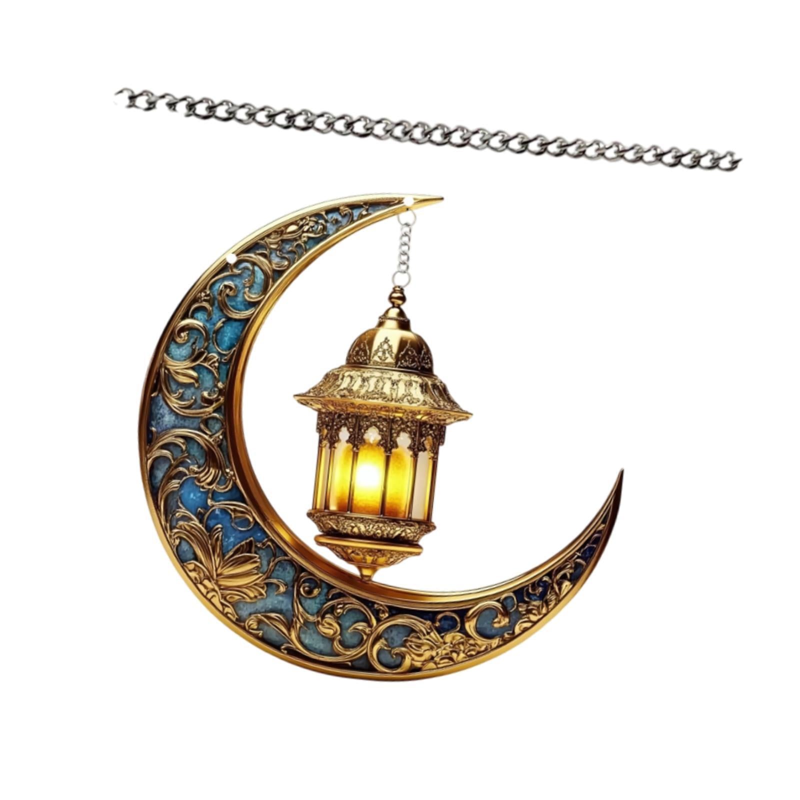 2D Moon Ramadan Hanging Ornament Eid Mubarak Door Sign for Office Party Cafe Blue
