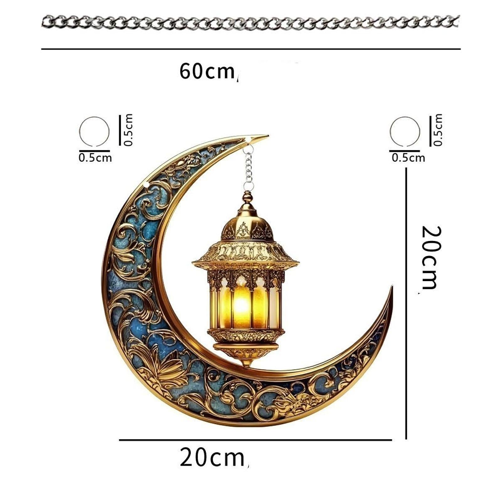 2D Moon Ramadan Hanging Ornament Eid Mubarak Door Sign for Office Party Cafe Blue