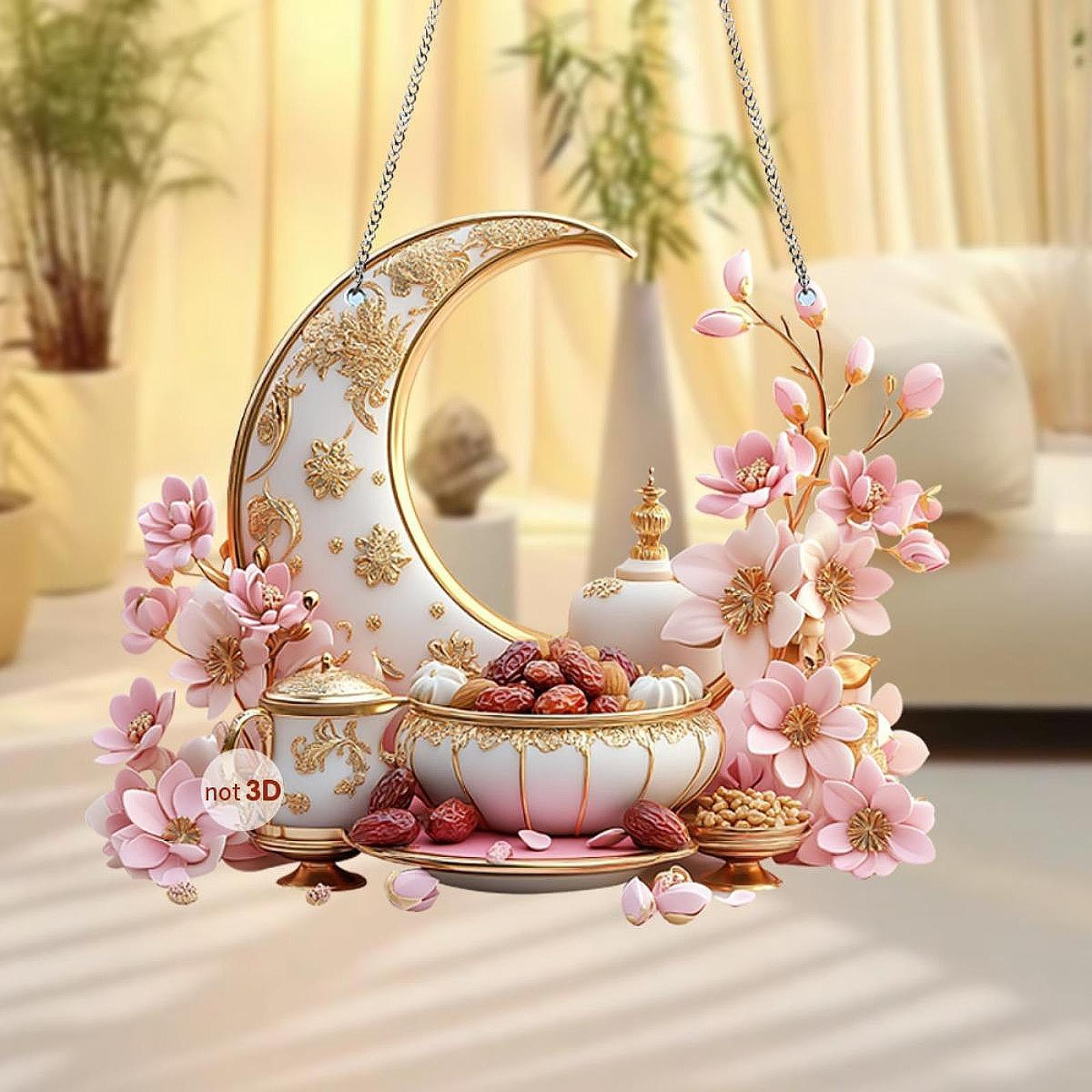 2D Ramadan Hanging Ornament Muslim Wall Art Decor for Holiday Bedroom Indoor