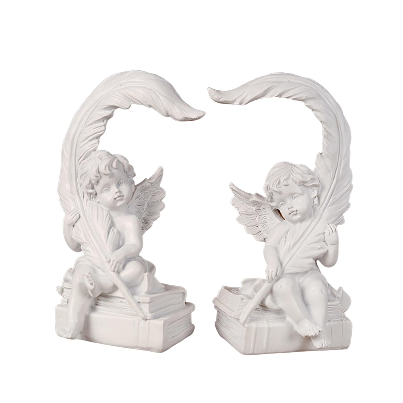 2x Angel Statue Figurines Feather Ornaments Farmhouse Gift Cherub Sculptures
