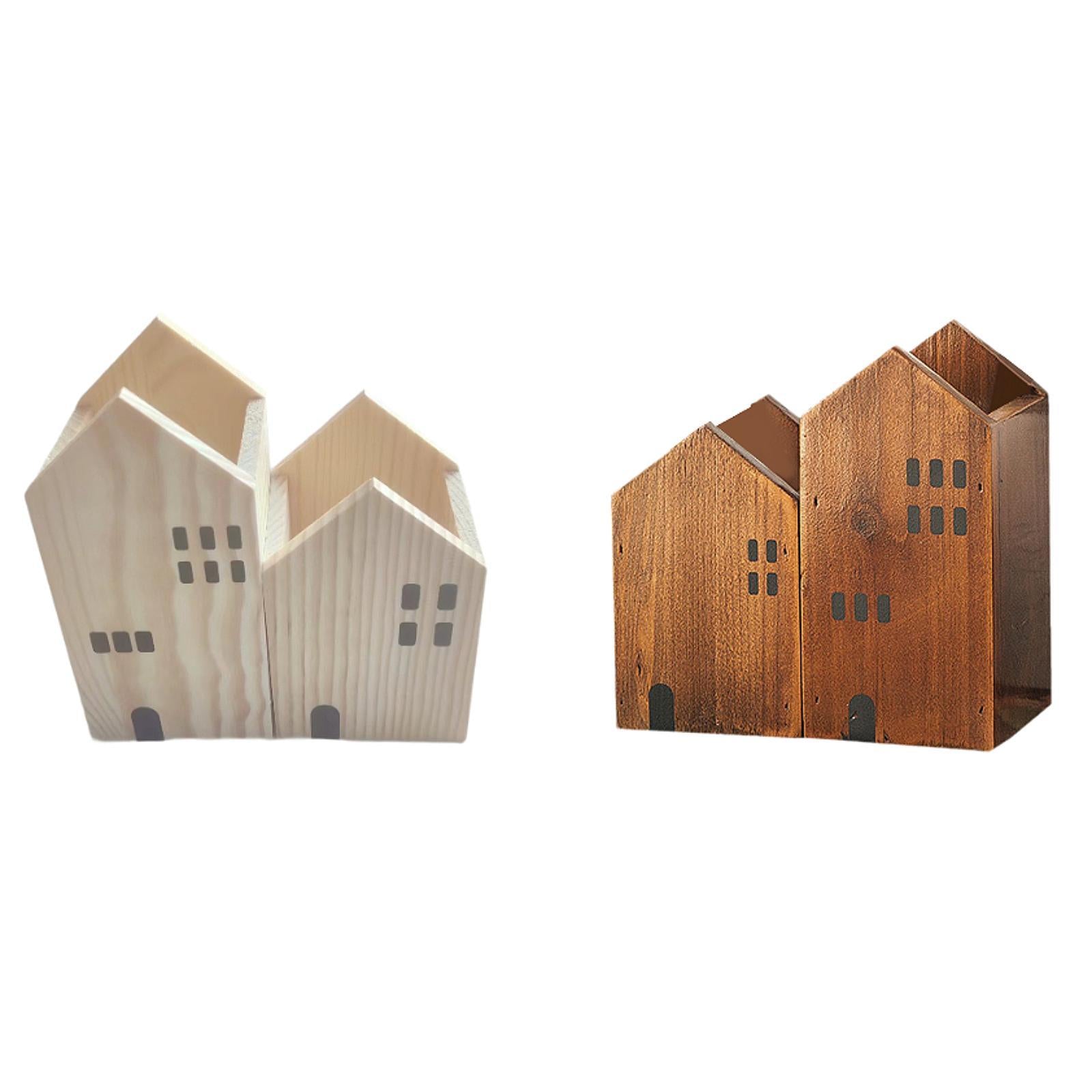 Wooden Multipurpose Pencil Holder Lightweight Space Saving Desktop Organizer Beige
