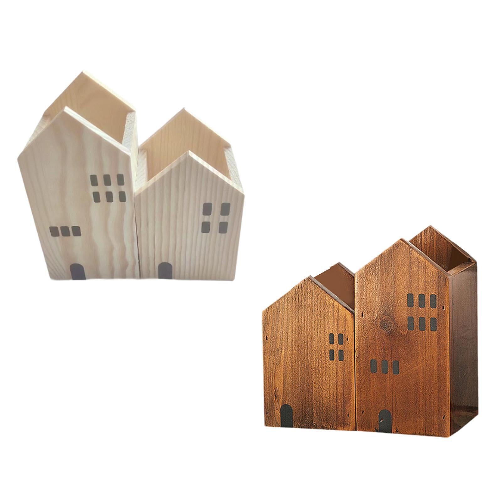 Wooden Multipurpose Pencil Holder Lightweight Space Saving Desktop Organizer Beige