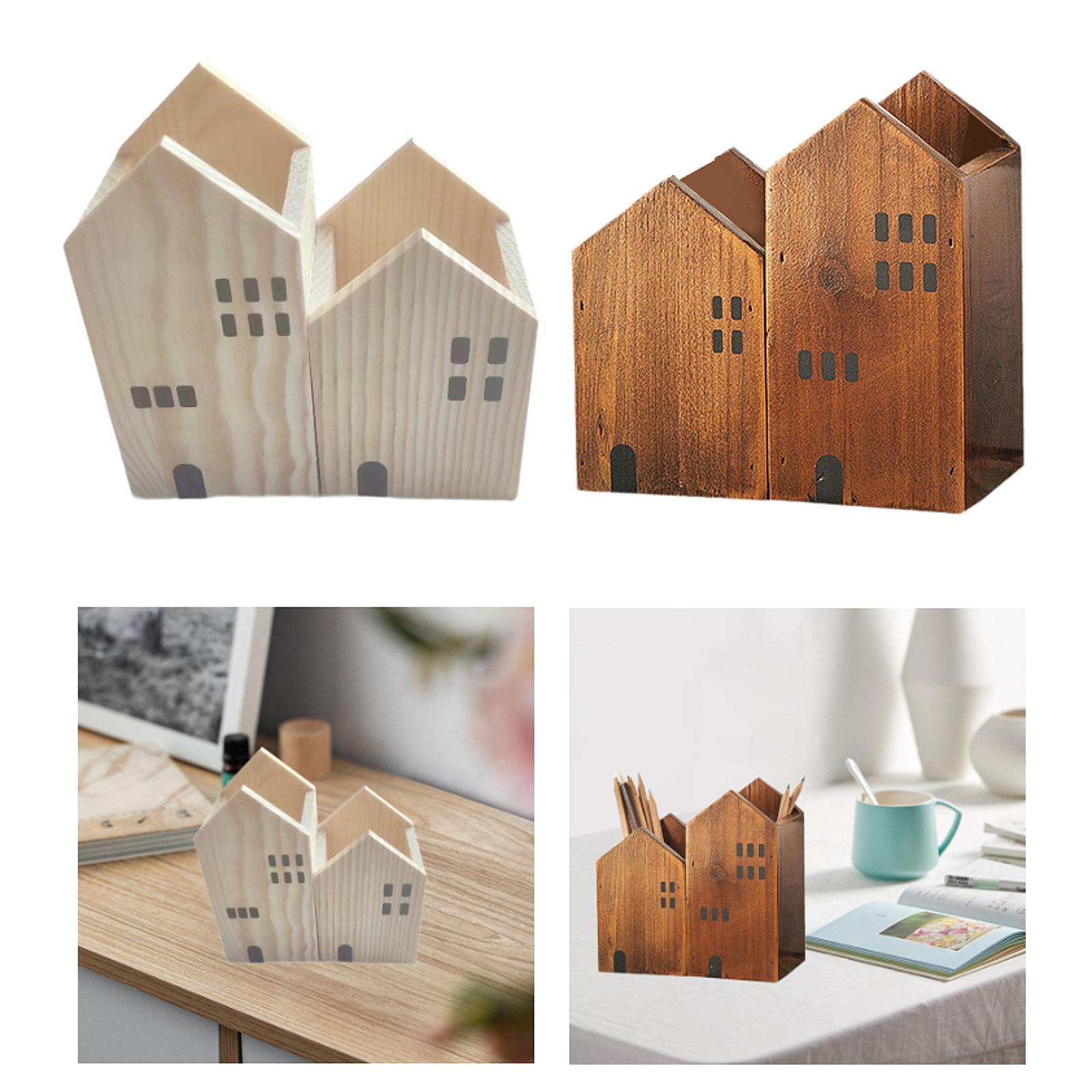 Wooden Multipurpose Pencil Holder Lightweight Space Saving Desktop Organizer Beige