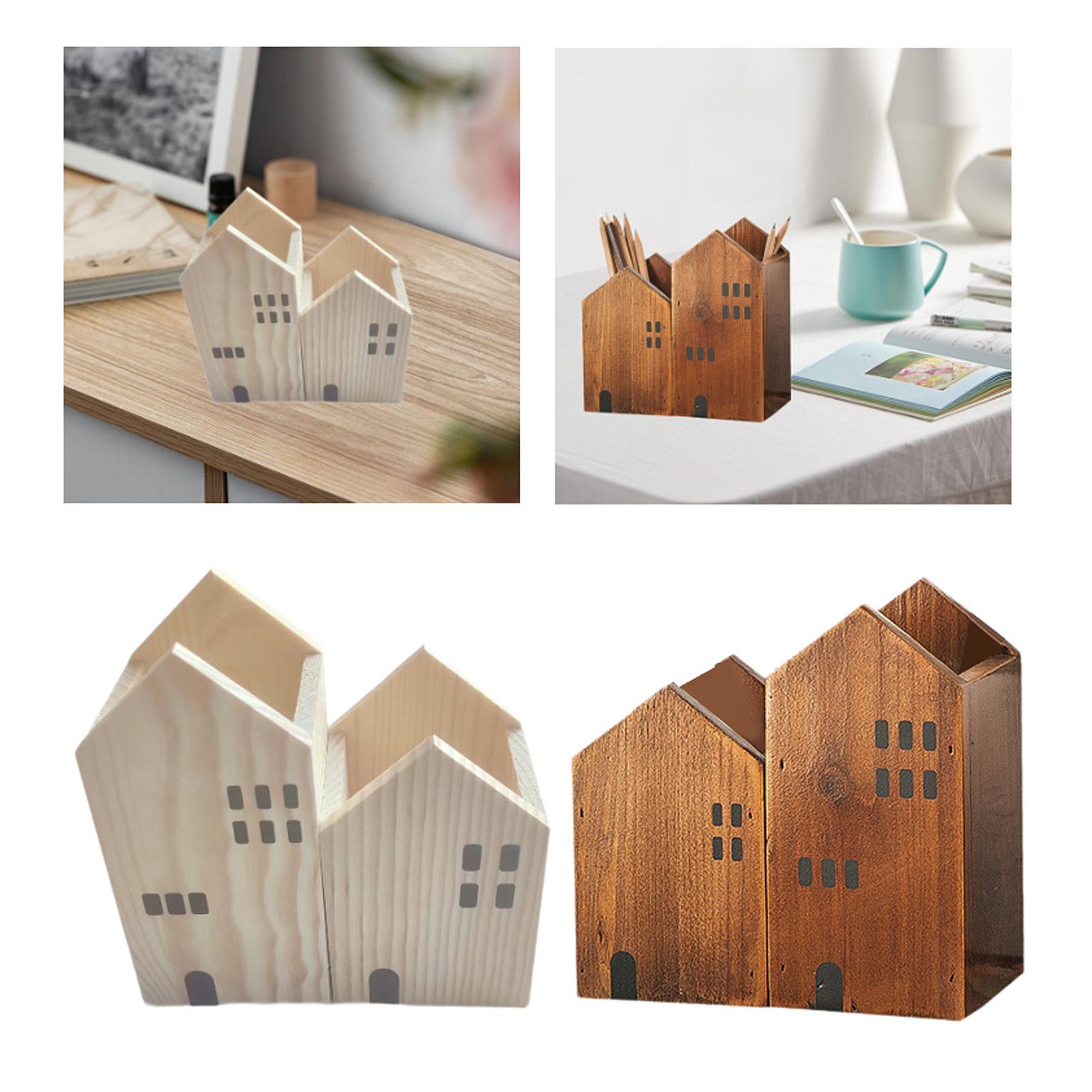 Wooden Multipurpose Pencil Holder Lightweight Space Saving Desktop Organizer Beige