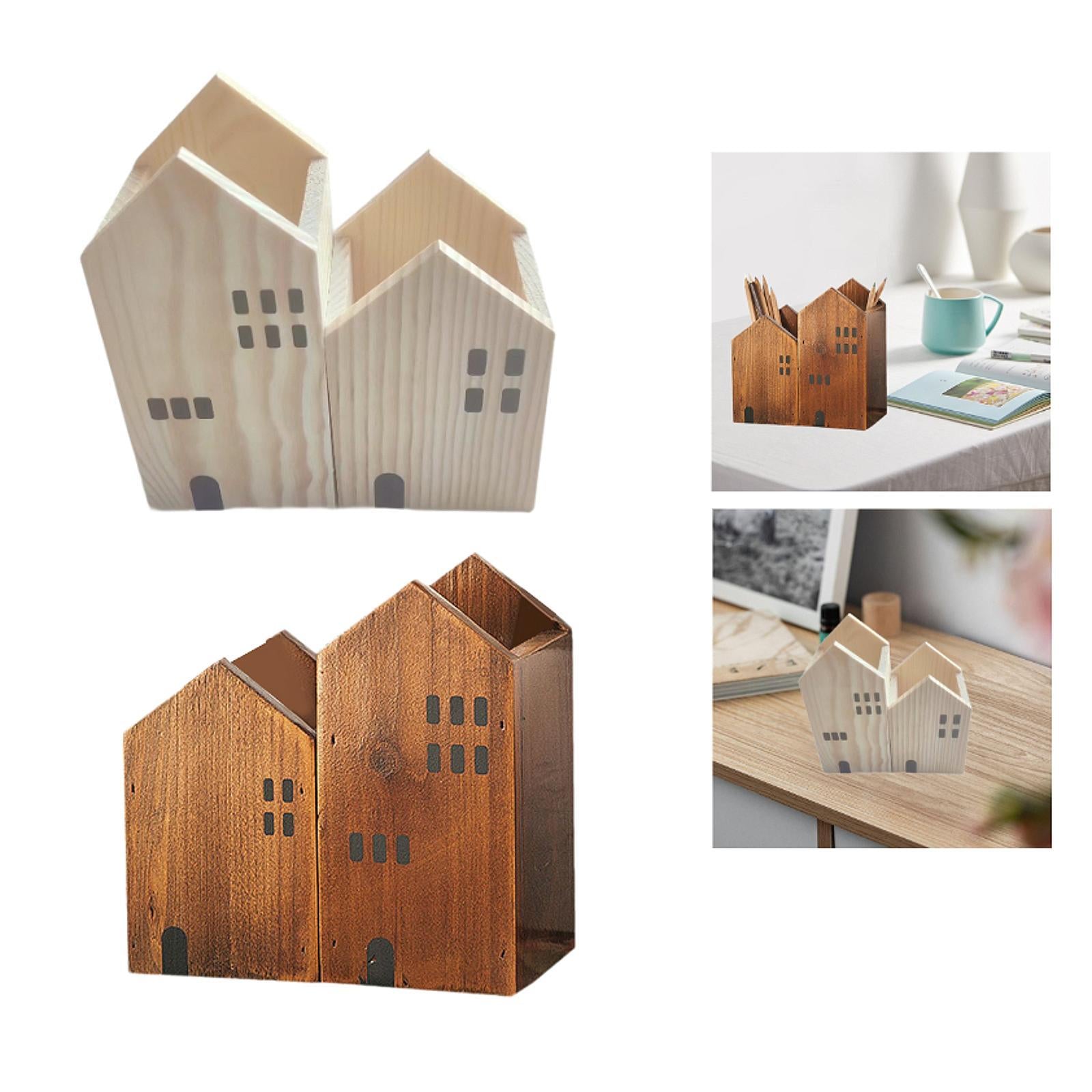 Wooden Multipurpose Pencil Holder Lightweight Space Saving Desktop Organizer Beige