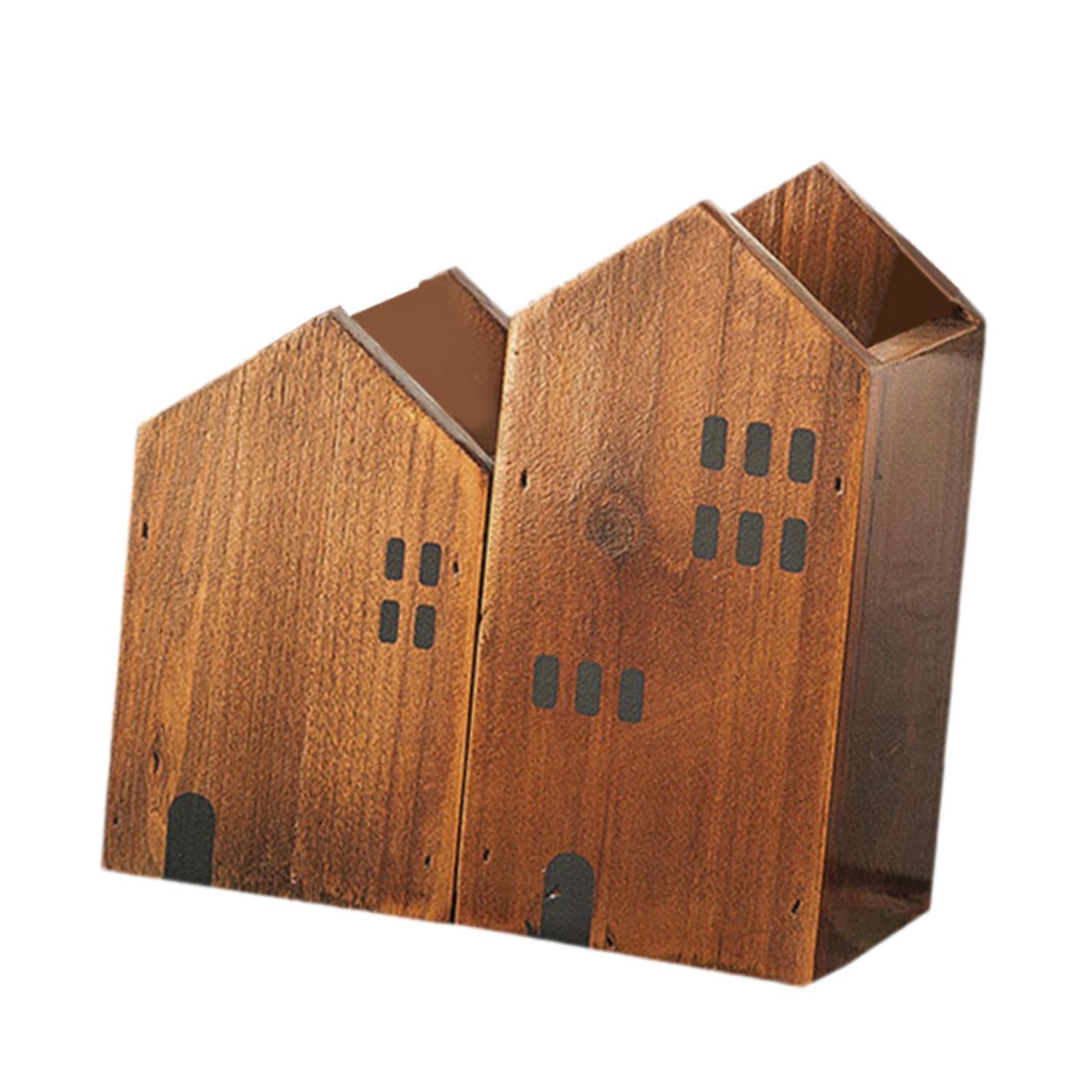 Wooden Multipurpose Pencil Holder Lightweight Space Saving Desktop Organizer Dark Brown