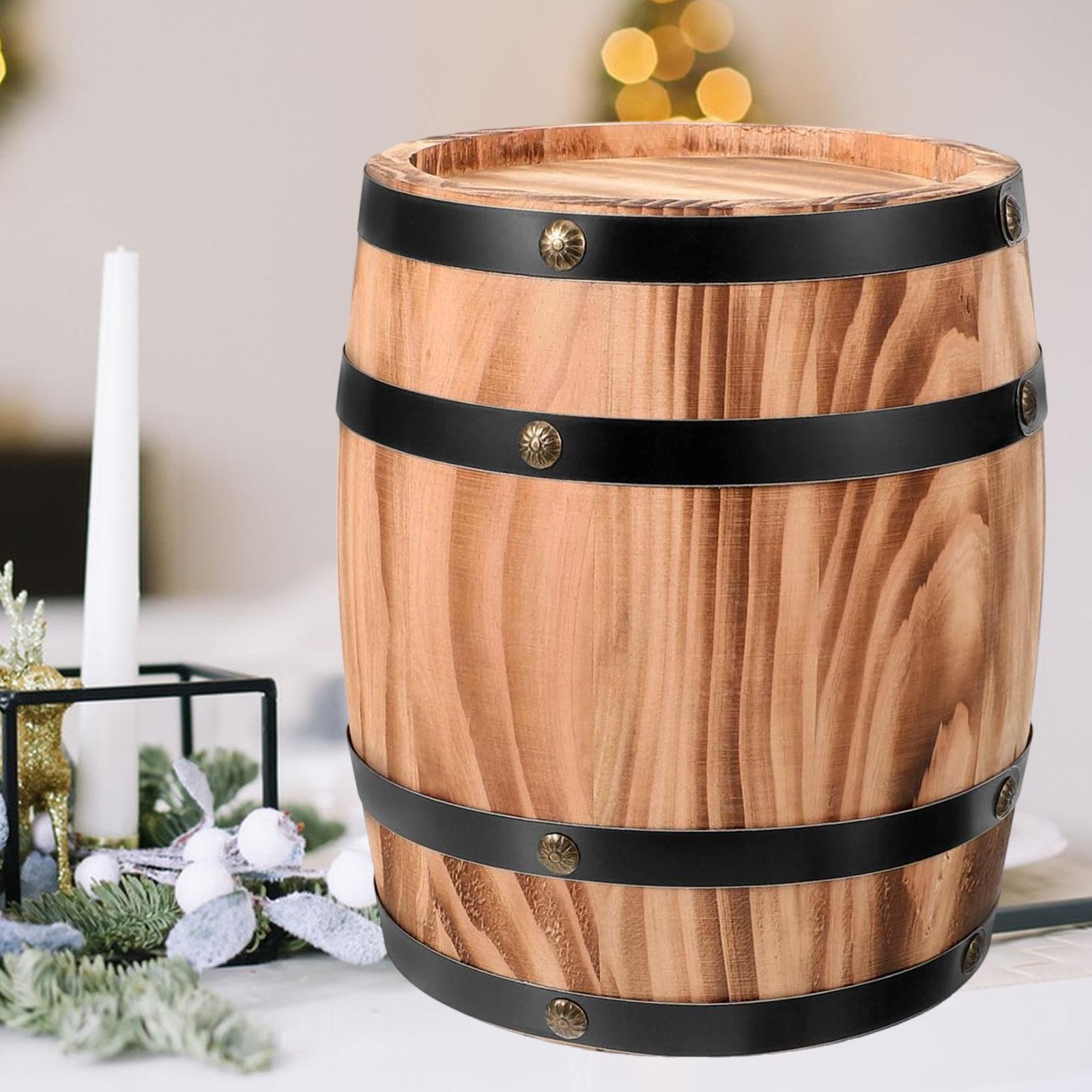 Oak Wine Barrel Retro Whiskey Bucket Dispenser for Beverage Whiskey Cocktail S brown