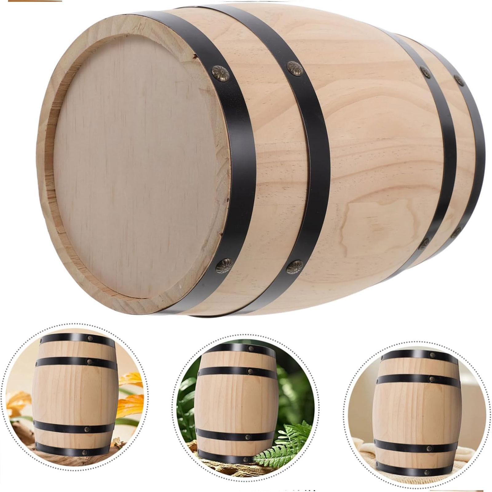 Oak Wine Barrel Retro Whiskey Bucket Dispenser for Beverage Whiskey Cocktail S beige