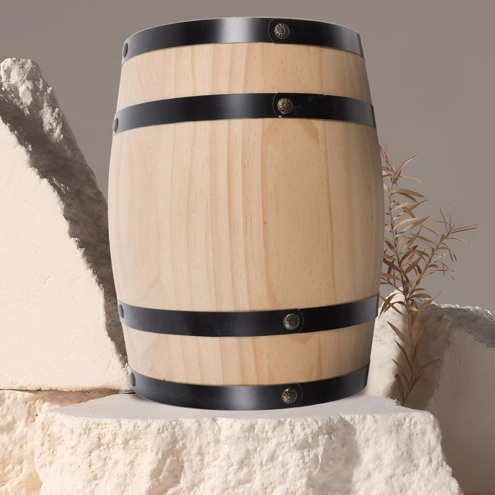 Oak Wine Barrel Retro Whiskey Bucket Dispenser for Beverage Whiskey Cocktail S beige