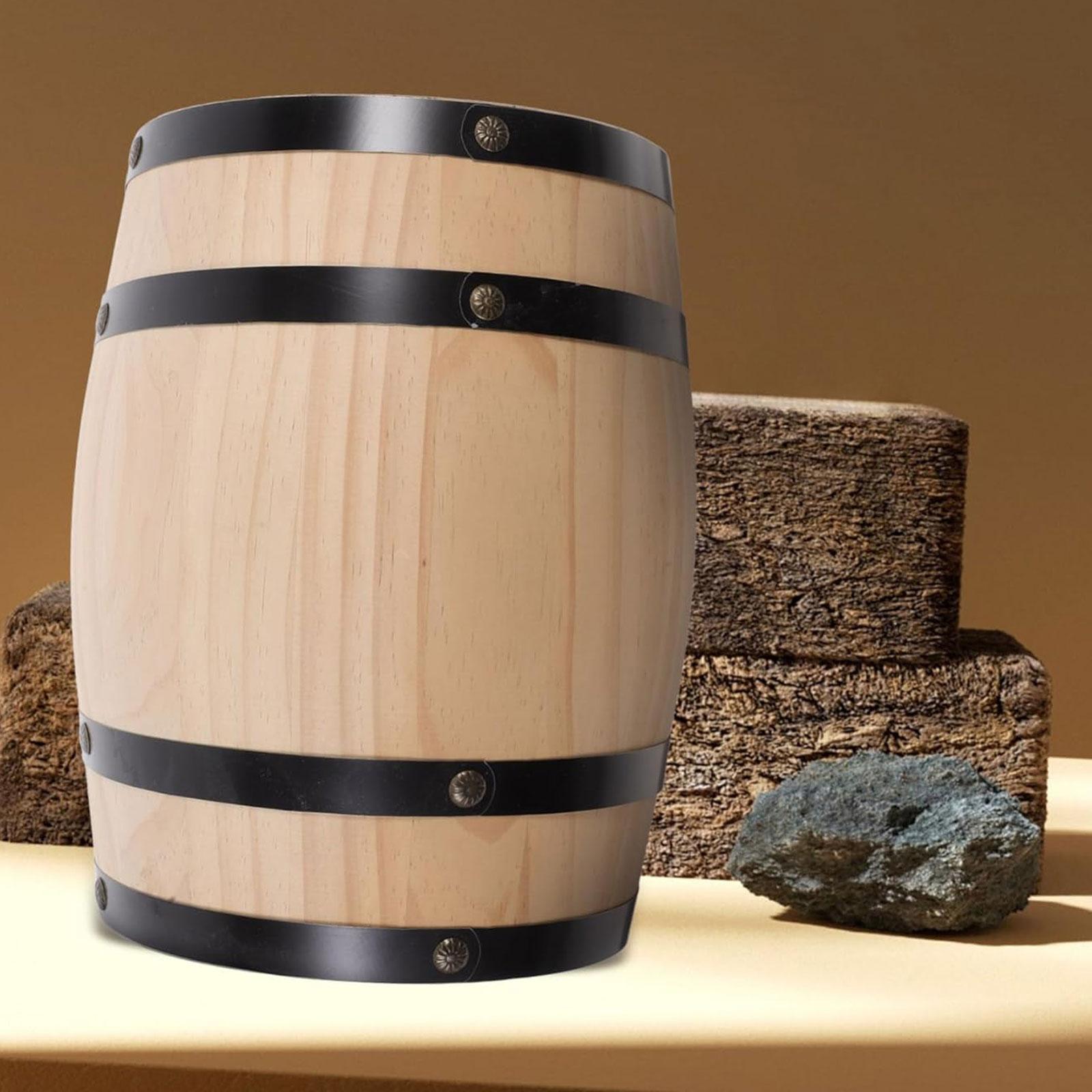 Oak Wine Barrel Retro Whiskey Bucket Dispenser for Beverage Whiskey Cocktail M beige