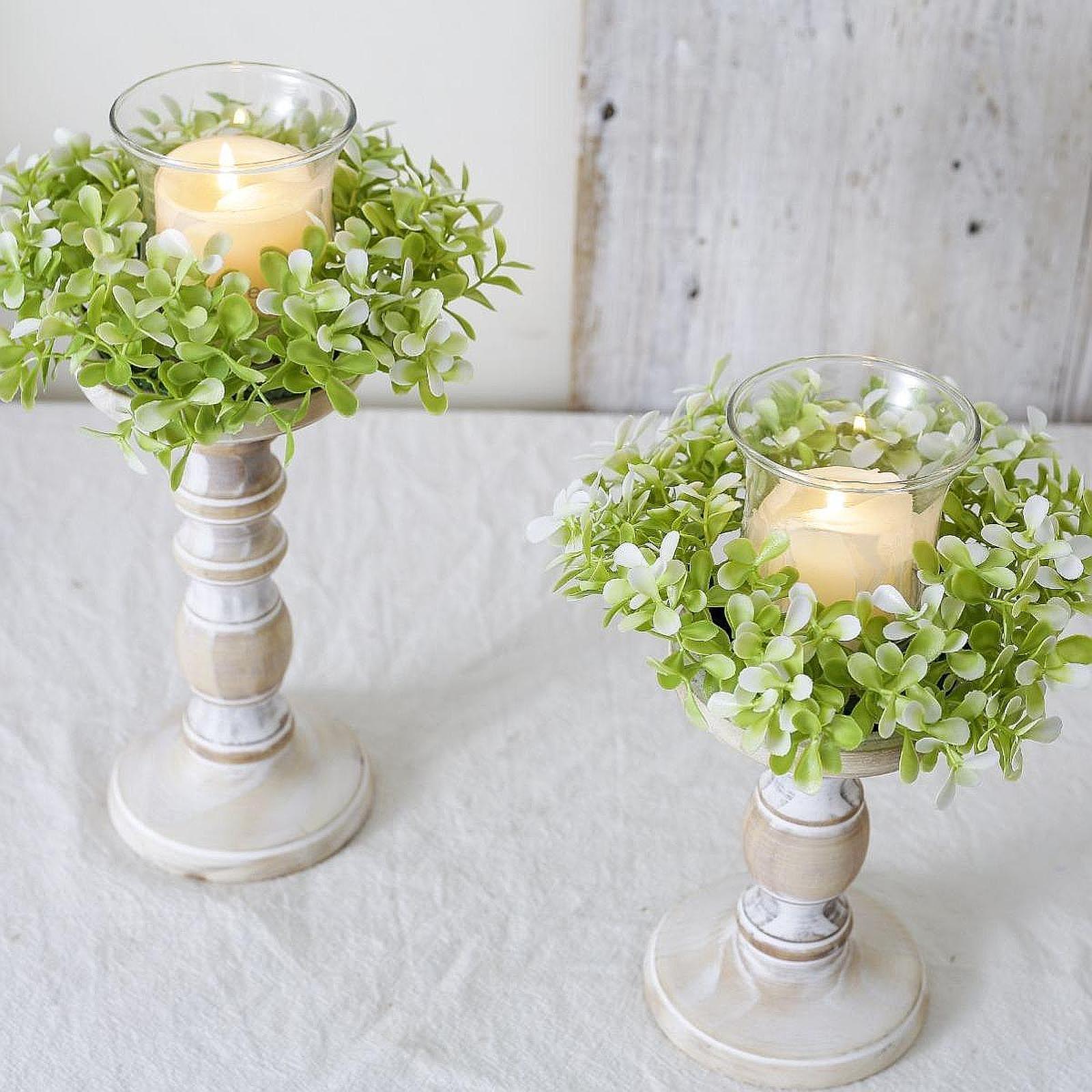 2x Artificial Candle Ring Wreath Ornament for Indoor Outdoor Desktop Wedding