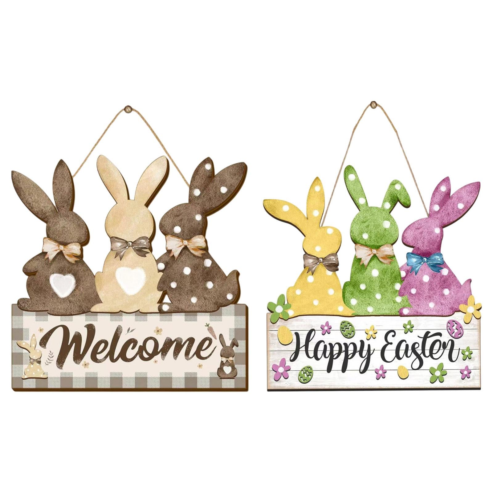 Easter Bunny Wooden Door Sign Kitchen Garden Rabbit Sign Home Hanging Plaque With Gray Color