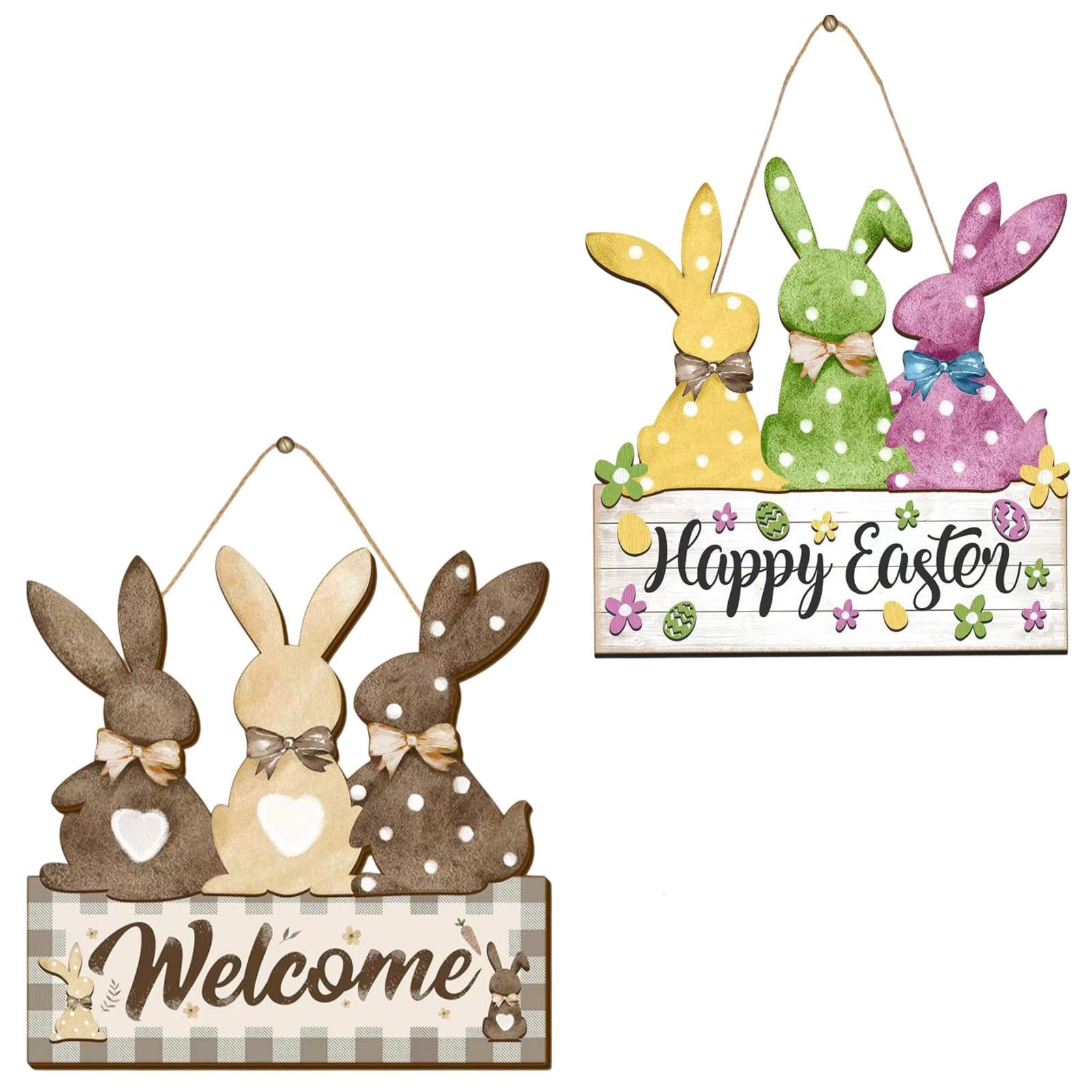 Easter Bunny Wooden Door Sign Kitchen Garden Rabbit Sign Home Hanging Plaque With Gray Color