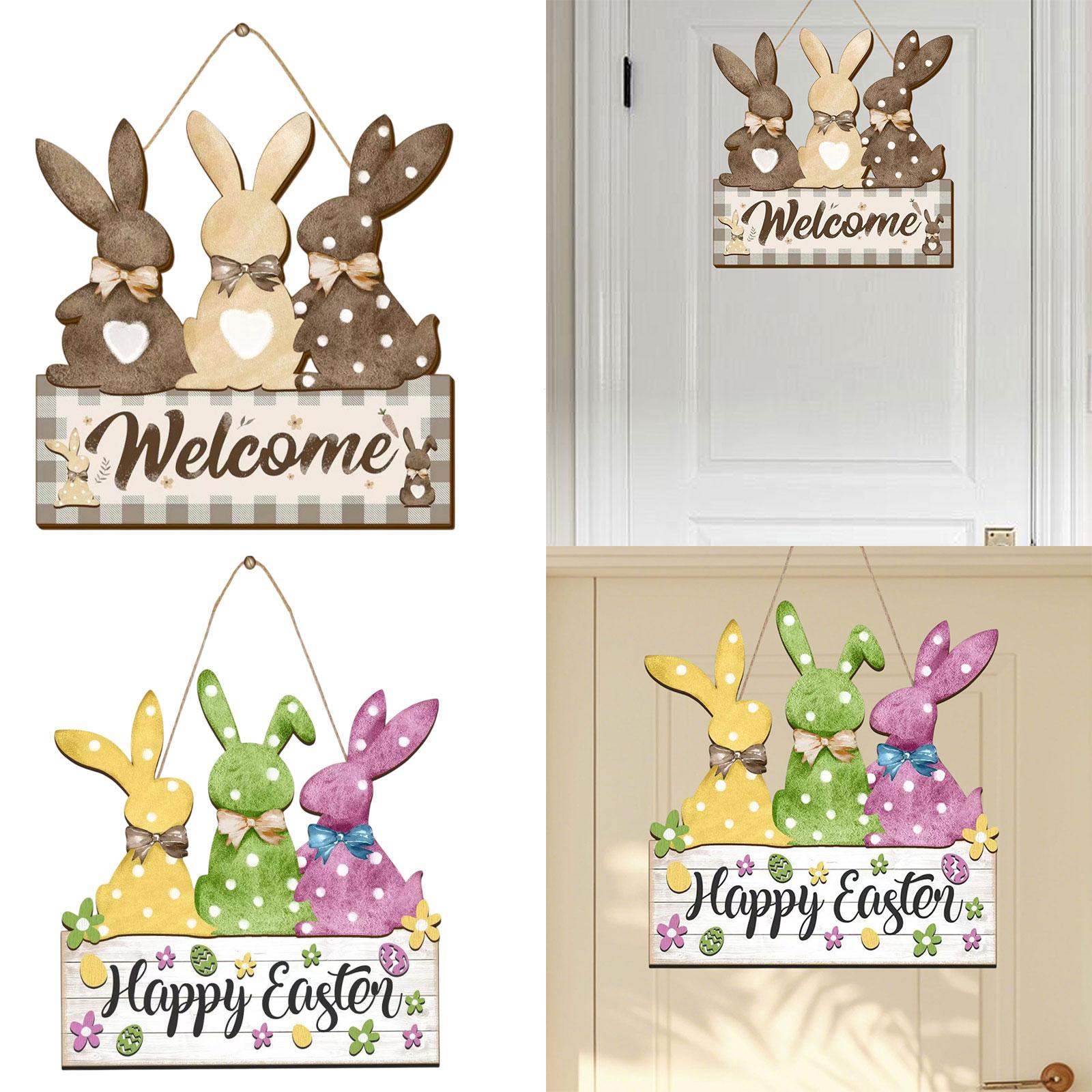 Easter Bunny Wooden Door Sign Kitchen Garden Rabbit Sign Home Hanging Plaque With Gray Color
