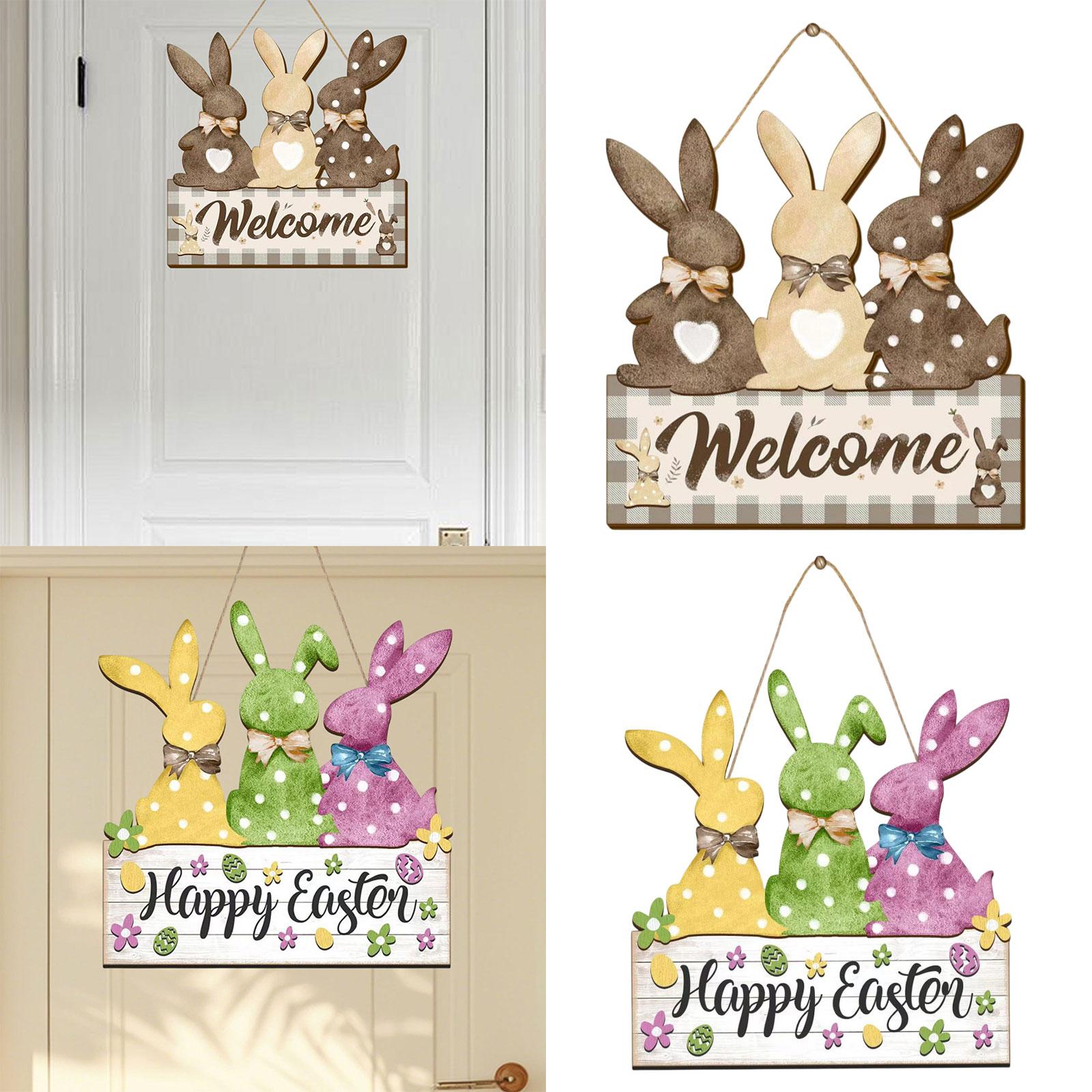Easter Bunny Wooden Door Sign Kitchen Garden Rabbit Sign Home Hanging Plaque With Gray Color