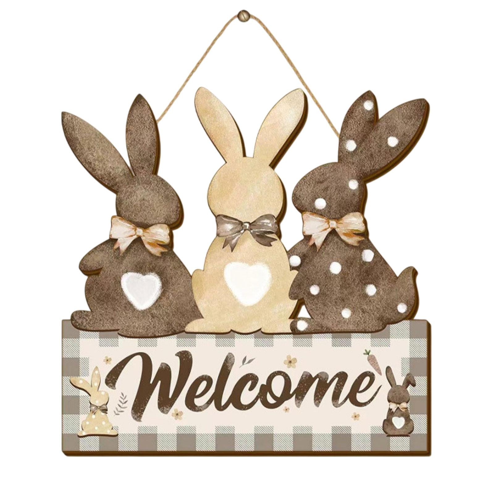 Easter Bunny Wooden Door Sign Kitchen Garden Rabbit Sign Home Hanging Plaque With Gray Color