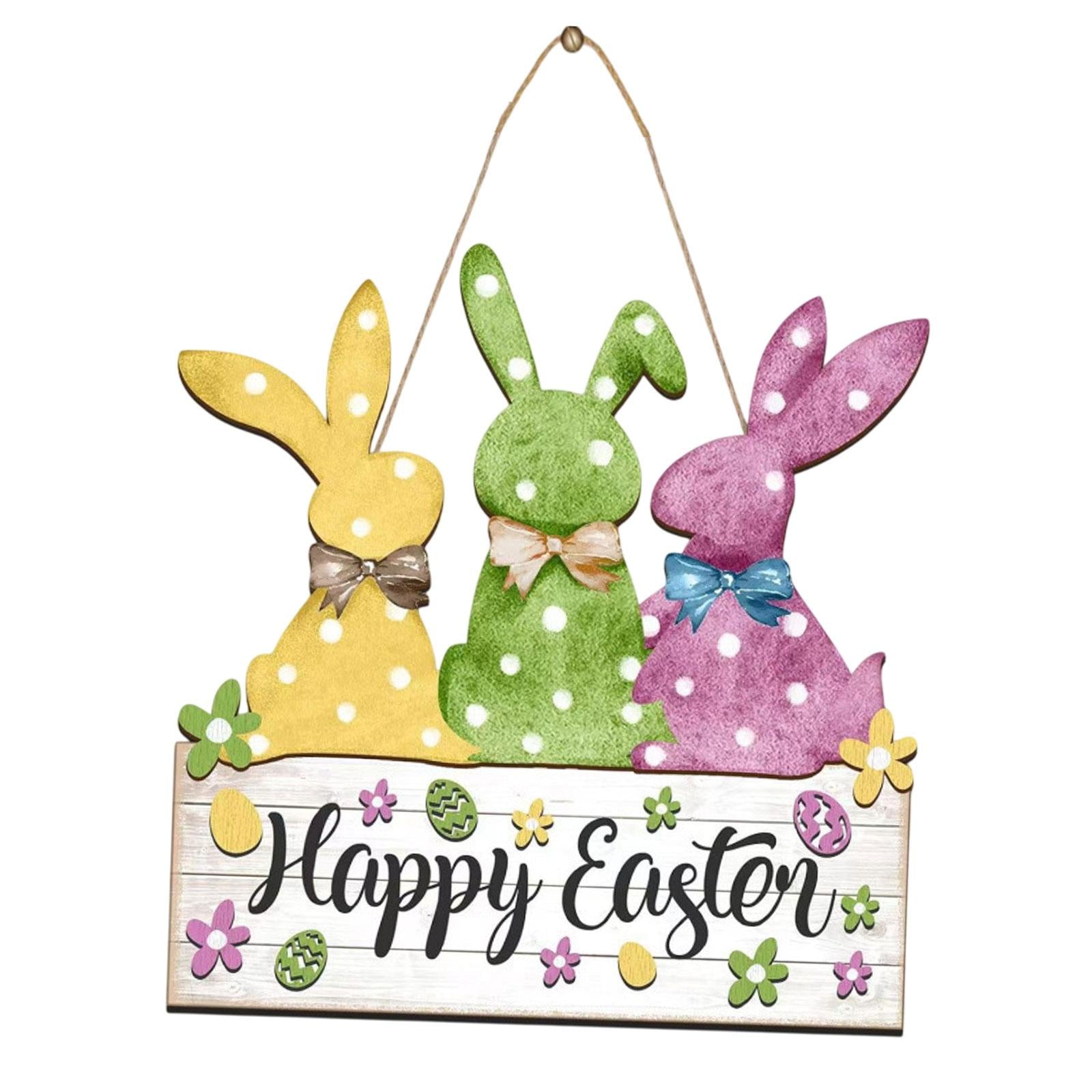 Easter Bunny Wooden Door Sign Kitchen Garden Rabbit Sign Home Hanging Plaque With Green Color