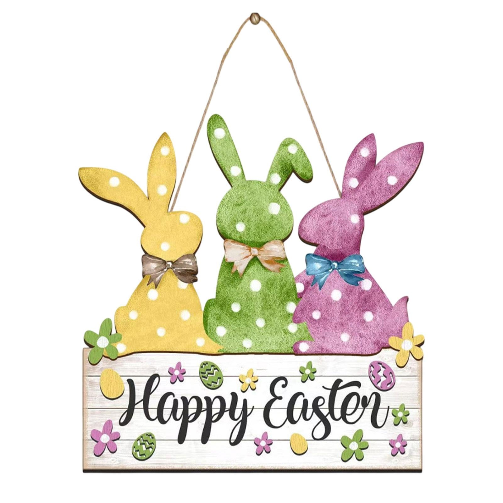 Easter Bunny Wooden Door Sign Kitchen Garden Rabbit Sign Home Hanging Plaque With Green Color