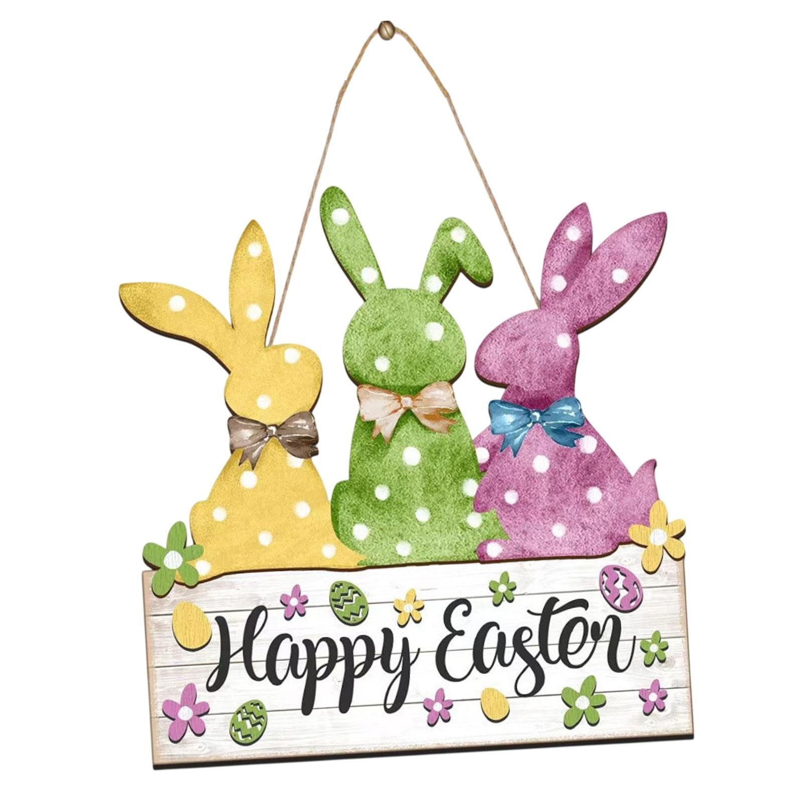 Easter Bunny Wooden Door Sign Kitchen Garden Rabbit Sign Home Hanging Plaque With Green Color