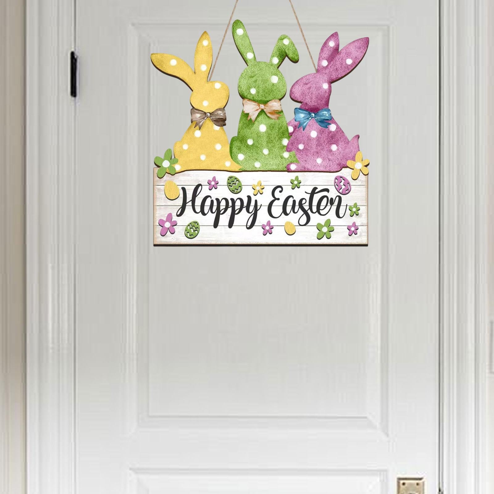 Easter Bunny Wooden Door Sign Kitchen Garden Rabbit Sign Home Hanging Plaque With Green Color