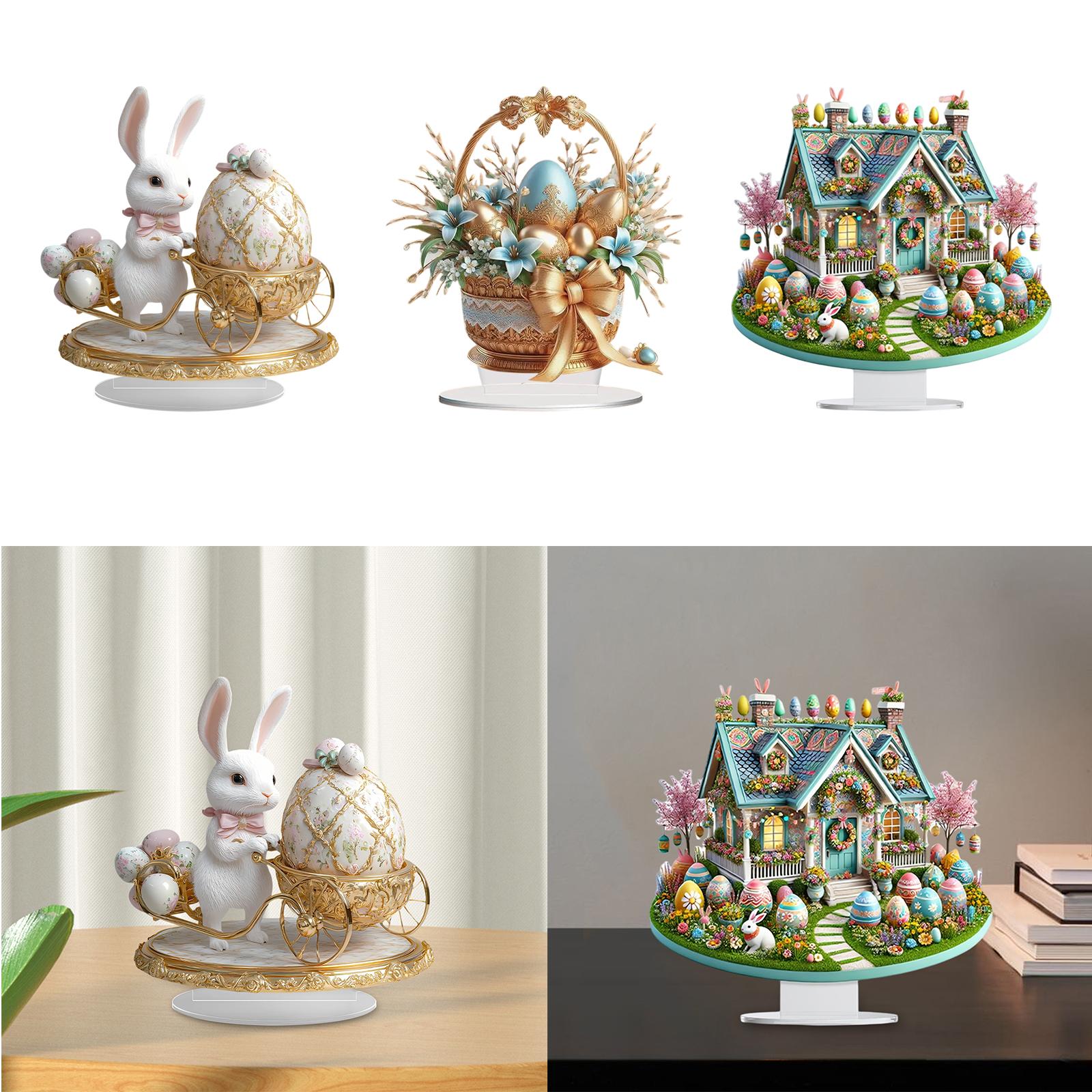 2D Flat Acrylic Sign Cute Easter Ornament for Displaying Theme Party Festive Bunny Eggs