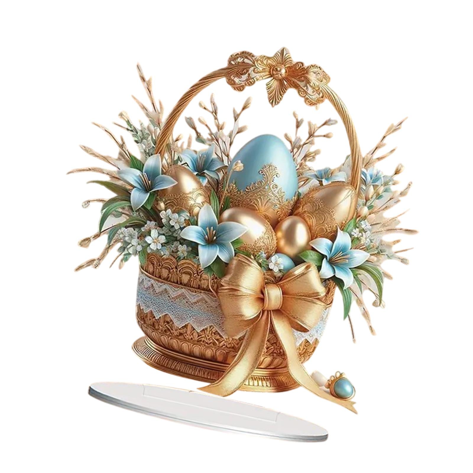 2D Flat Acrylic Sign Cute Easter Ornament for Displaying Theme Party Festive Eggs Basket