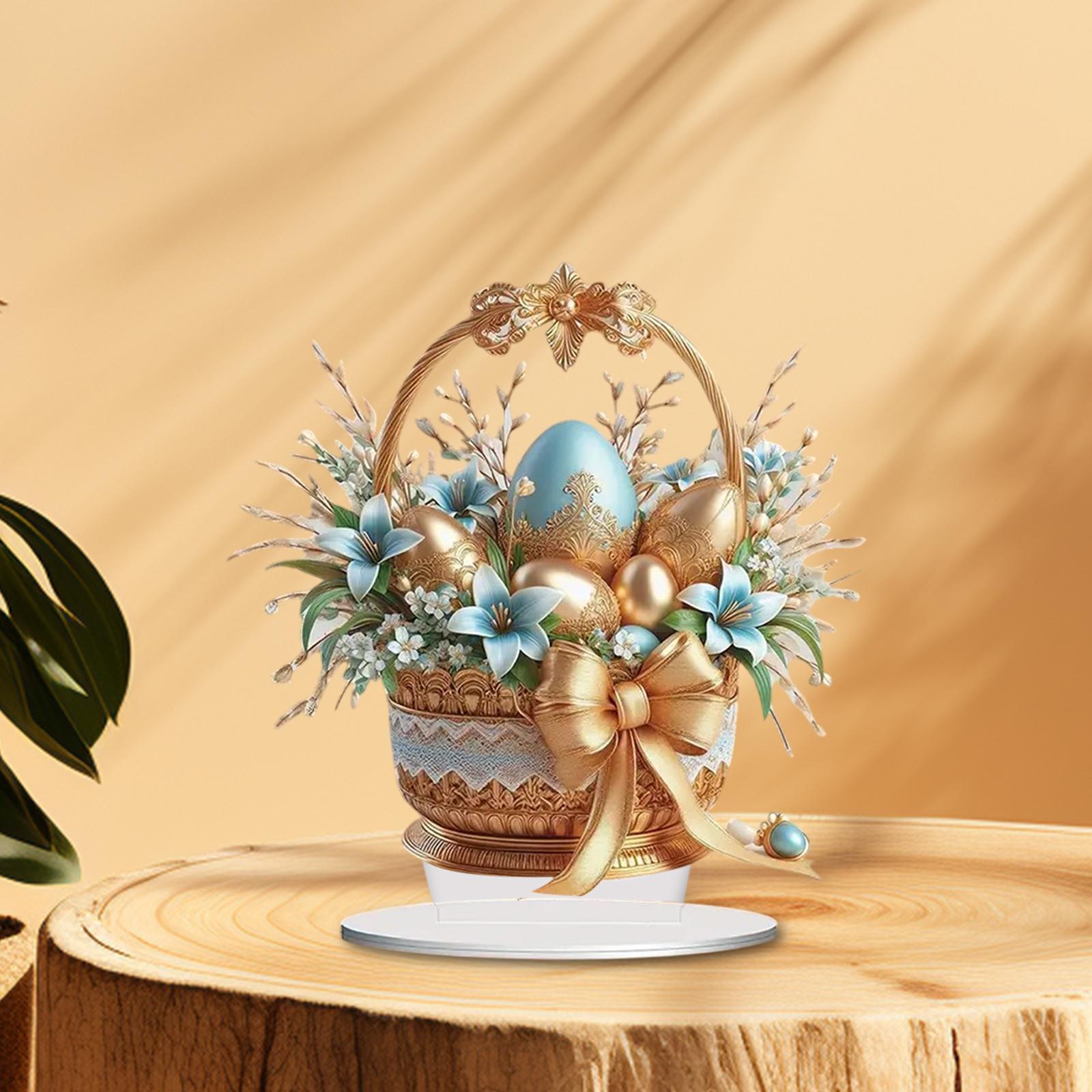 2D Flat Acrylic Sign Cute Easter Ornament for Displaying Theme Party Festive Eggs Basket