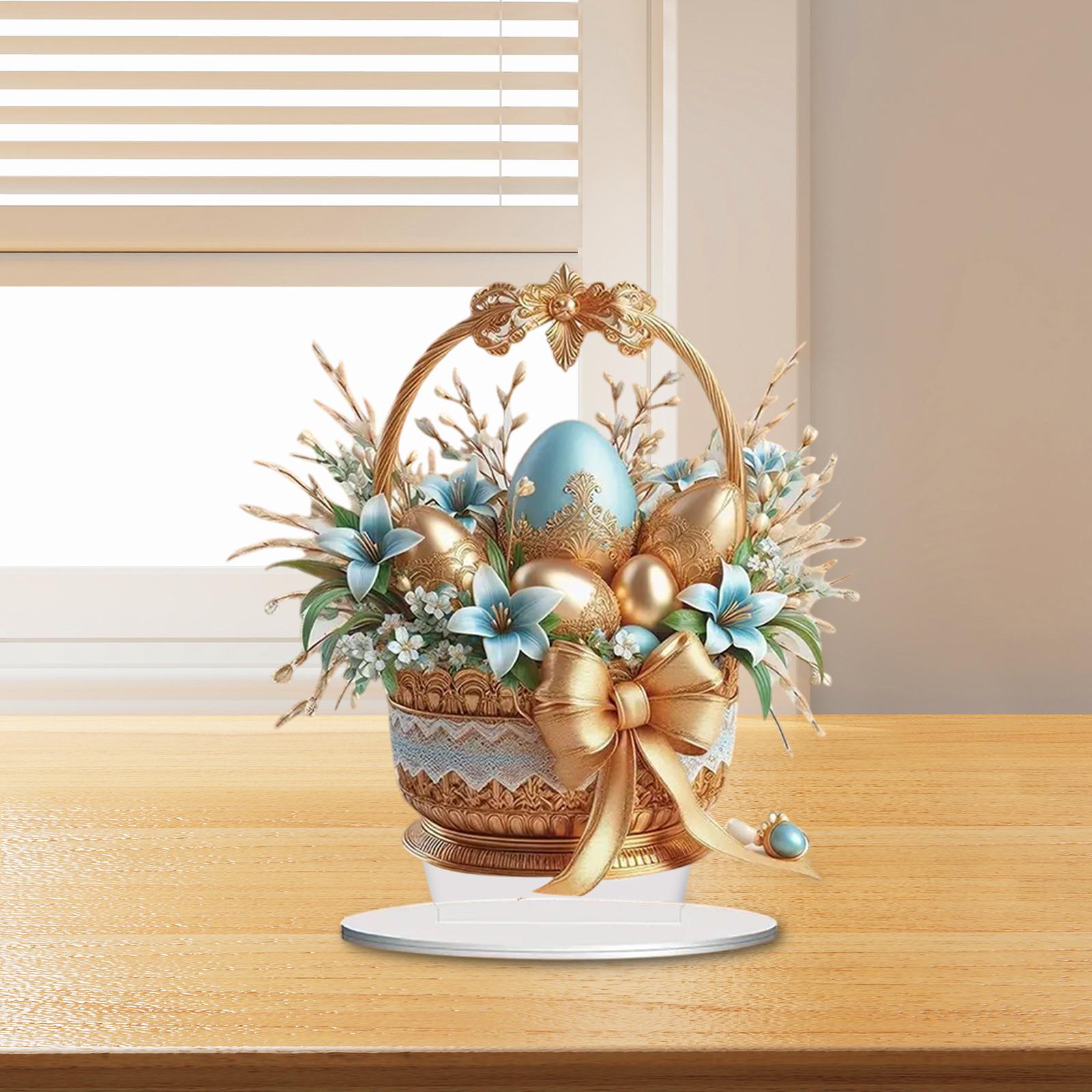 2D Flat Acrylic Sign Cute Easter Ornament for Displaying Theme Party Festive Eggs Basket