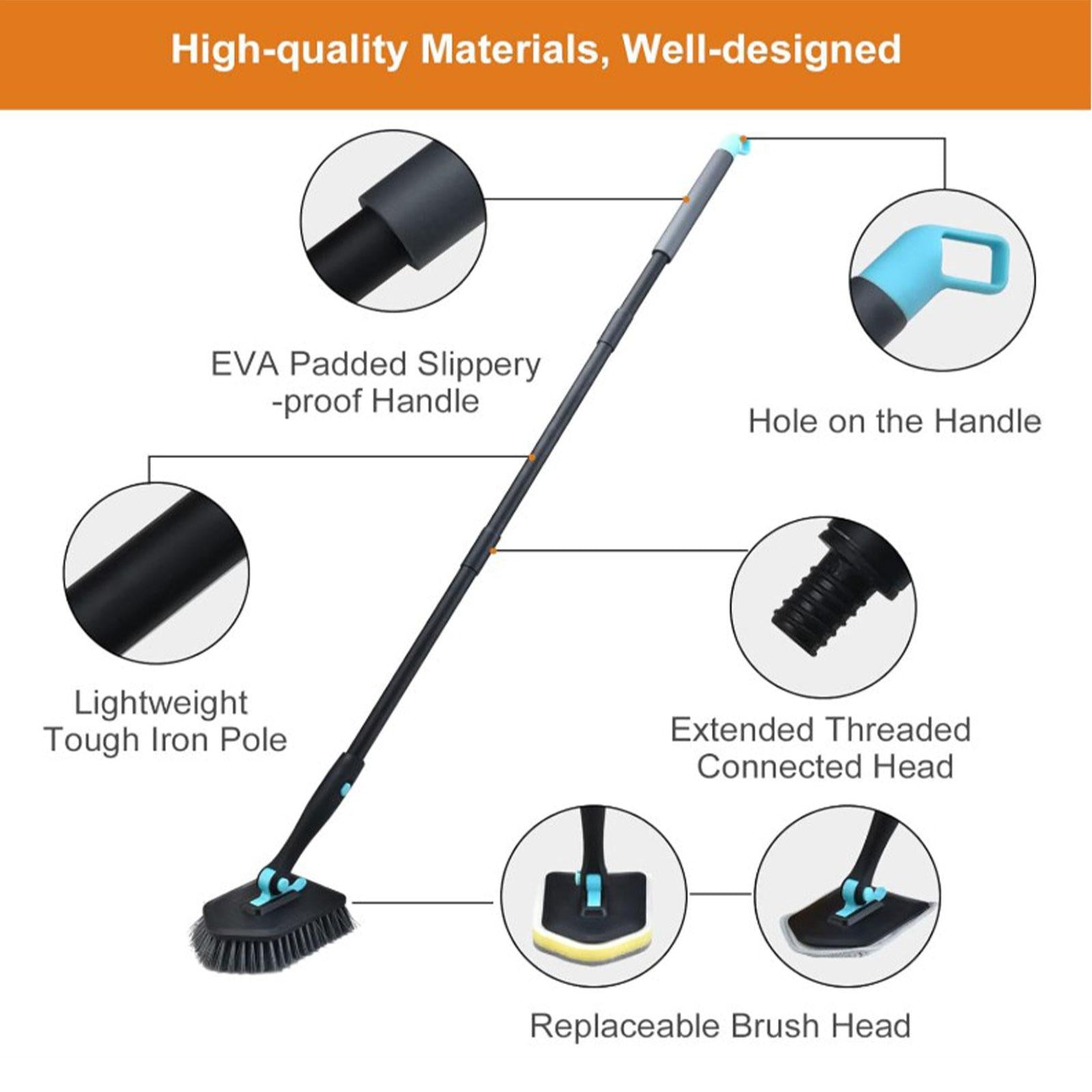 Shower Cleaning Brush Wall Detachable Stiff Bristles Tub Tile Scrubber Brush Black
