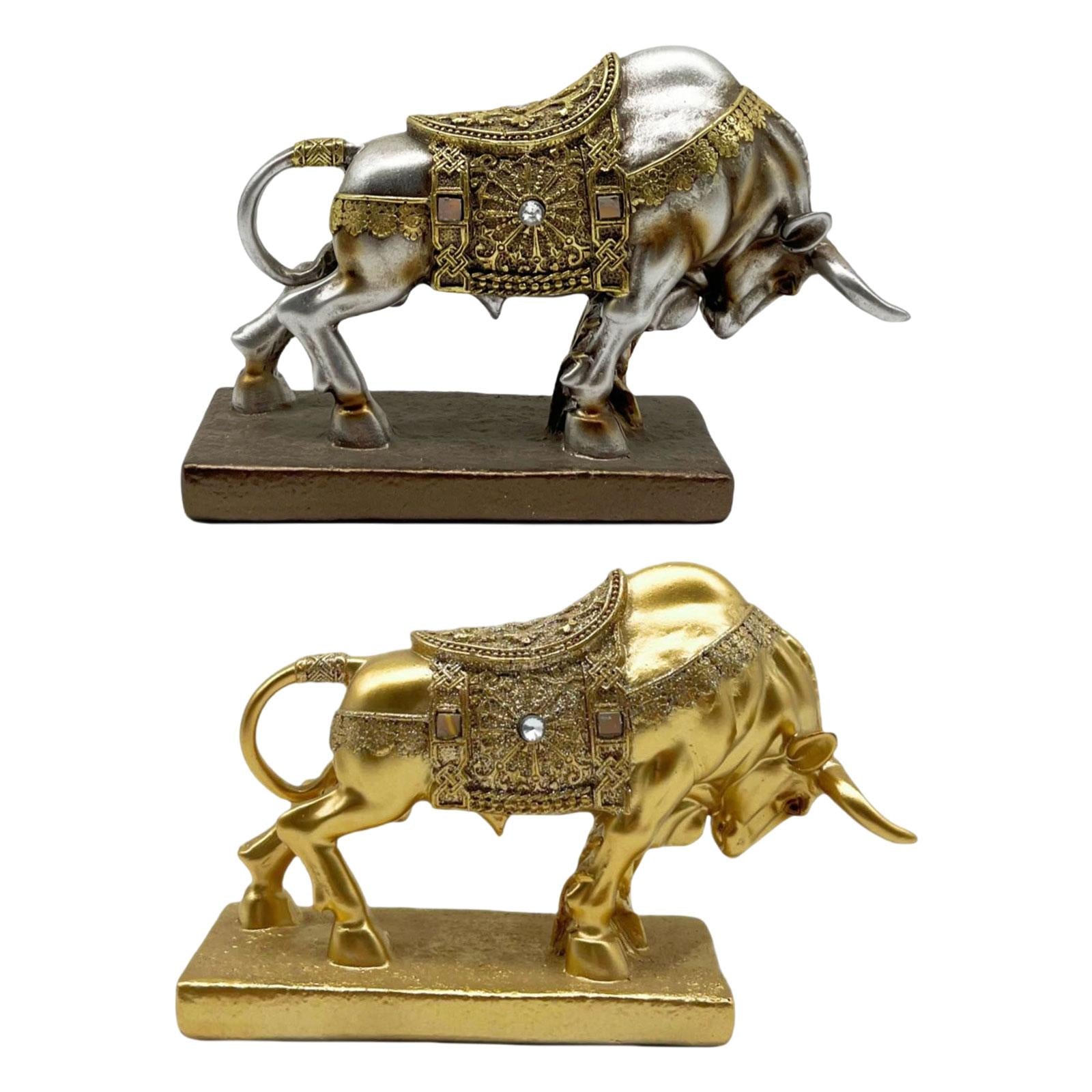 Bull Statue Sculpture Desktop Decoration Handicraft for Study Room Silvery
