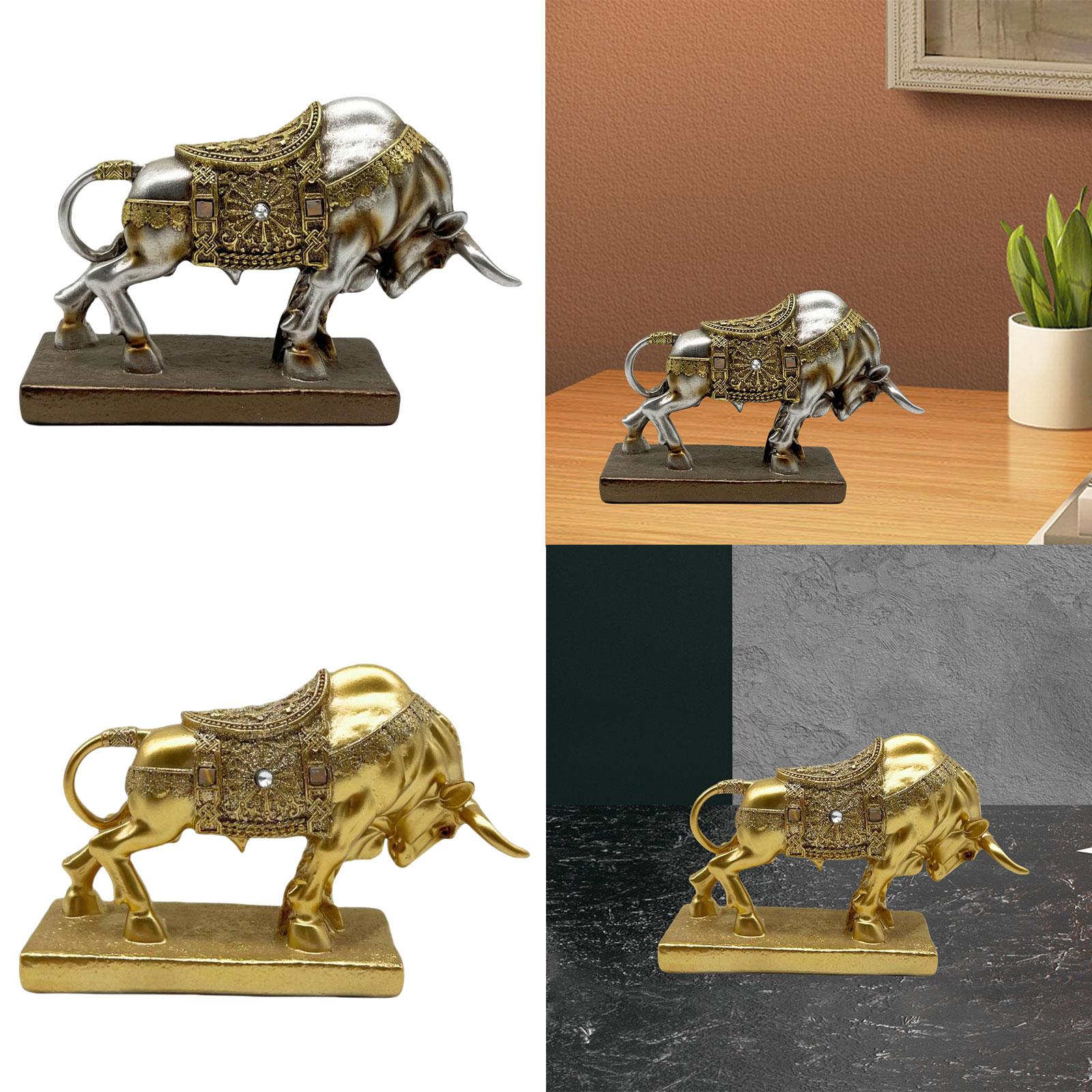 Bull Statue Sculpture Desktop Decoration Handicraft for Study Room Silvery